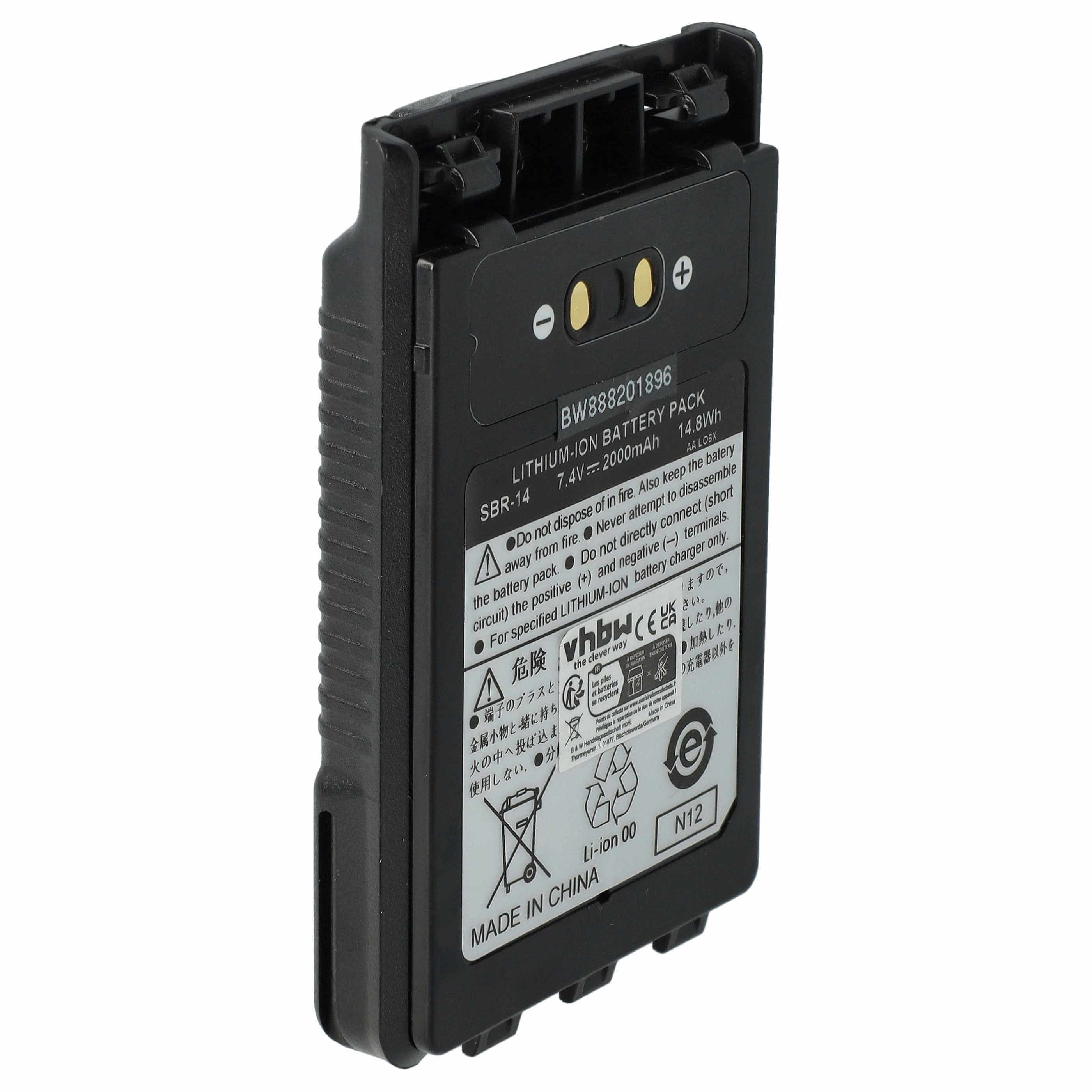 Radio Battery replaces Yaesu SBR-14, SBR-14Li - 2000 mAh 7.4 V Li-Ion