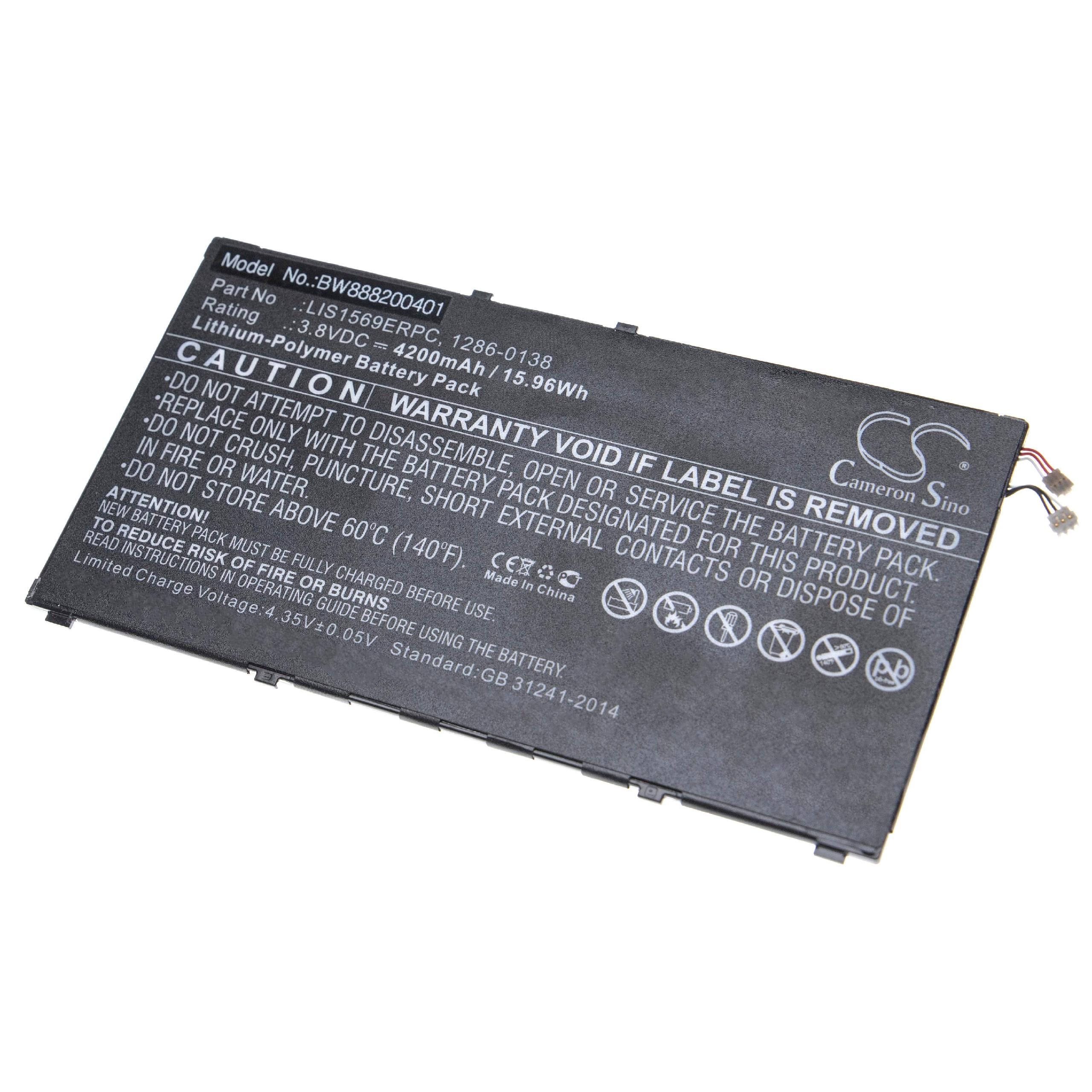 Batterie remplace Sony LIS1569ERPC, 1286-0138 pour téléphone portable - 4200mAh, 3,8V, Li-polymère