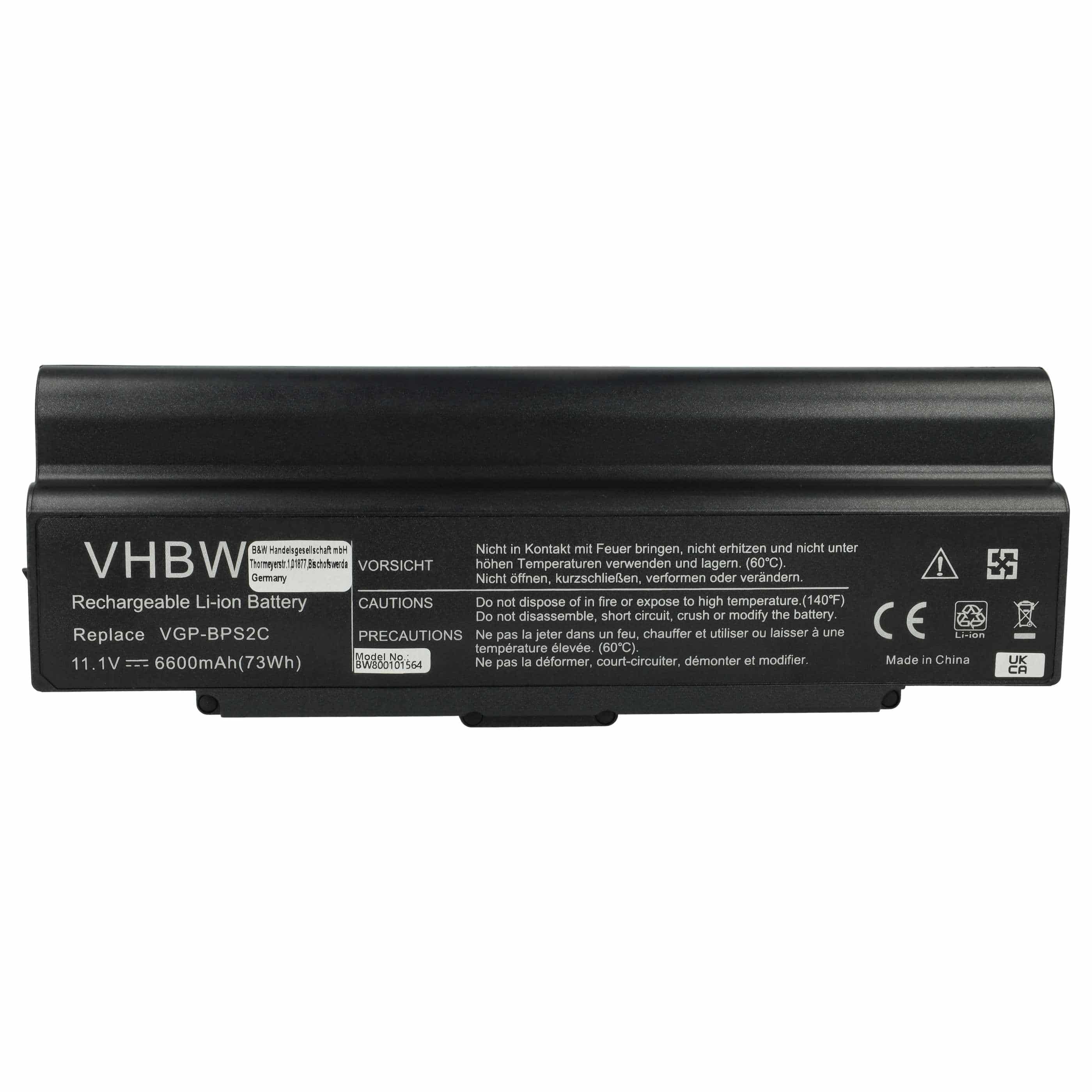 Akumulator do laptopa zamiennik Sony VGP-BPS2, VGP-BPS2A, VGP-BPL2C - 6600 mAh 11,1 V Li-Ion, czarny