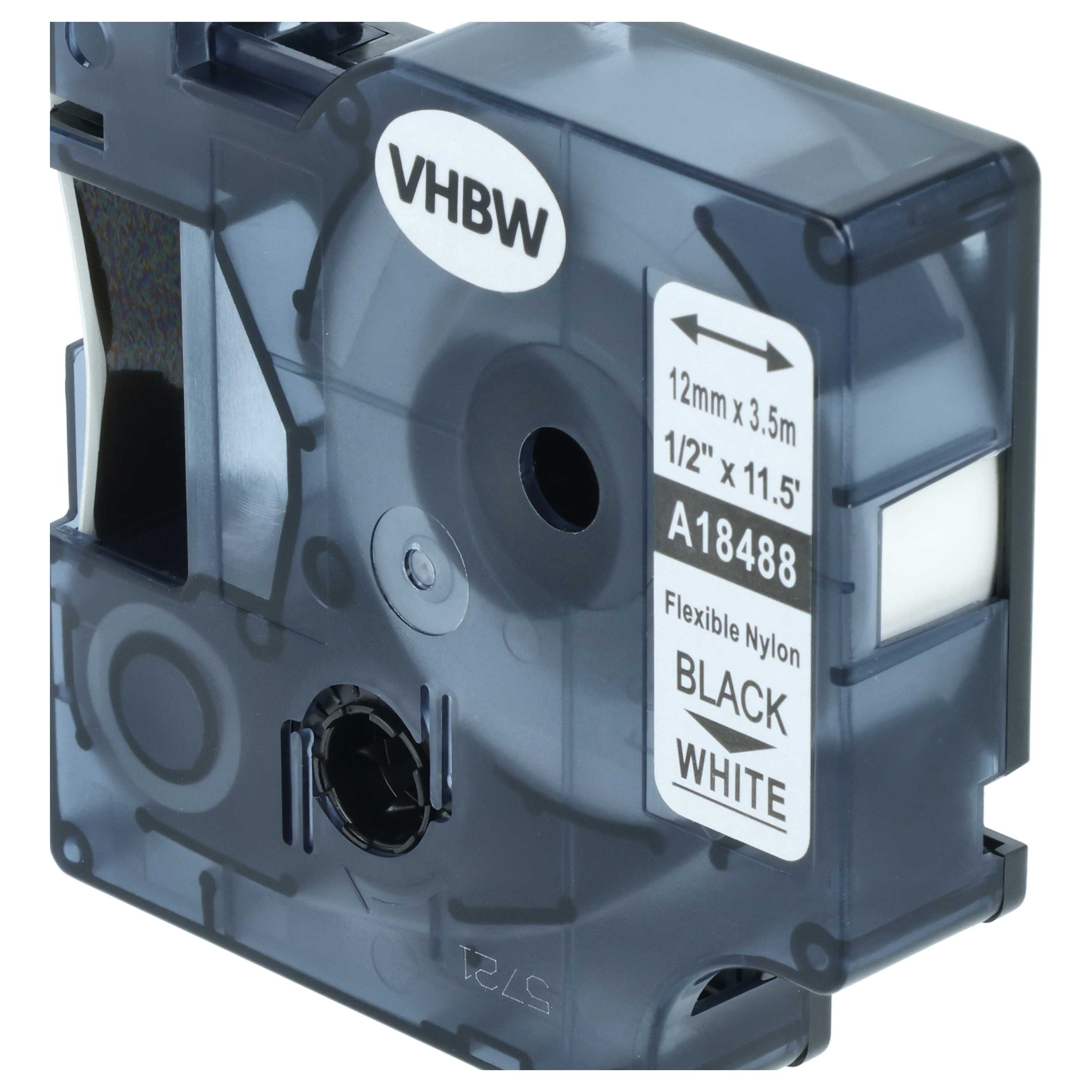 Label Tape replaces Dymo 18488 - 12 mm Black to White, Nylon