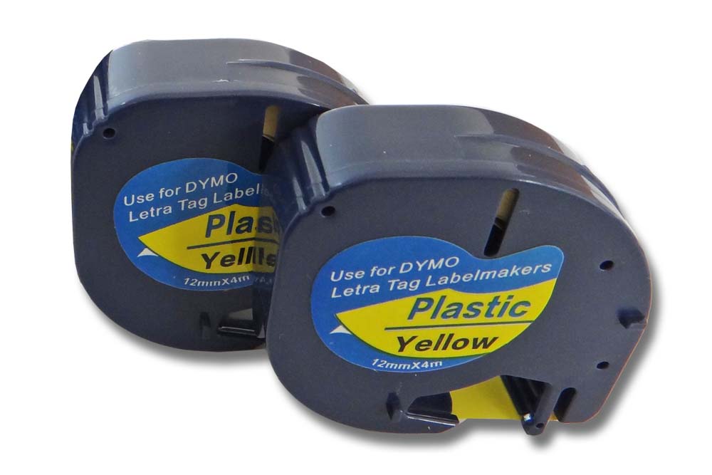 2x Label Tape as Replacement for Dymo 91202 - 12 mm Black to Yellow