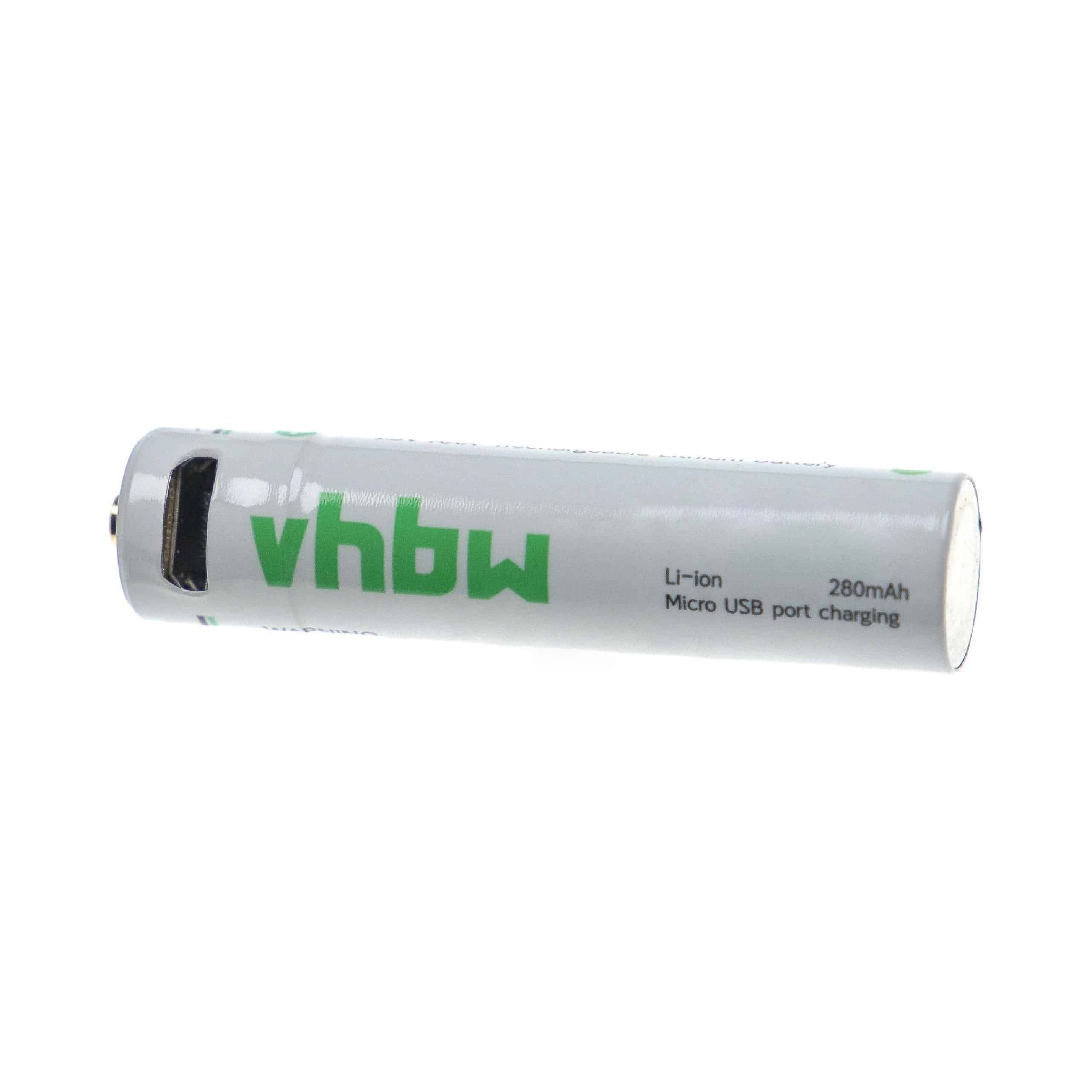 vhbw Pile rechargeable AAA Micro - Avec prise micro-USB, 280 mAh, 1,5 V, Li-ion