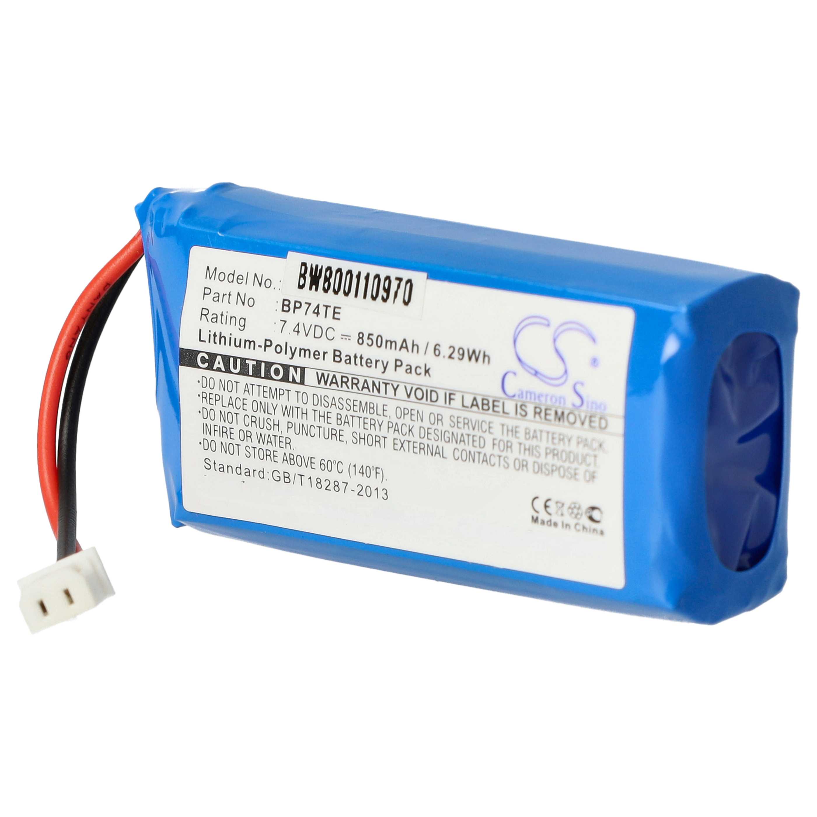 Dog Trainer Battery Replacement for Dogtra 2PR-672548N, BP74TE, BP74TE3P, 892086 - 850 mAh 7.4 V Li-polymer