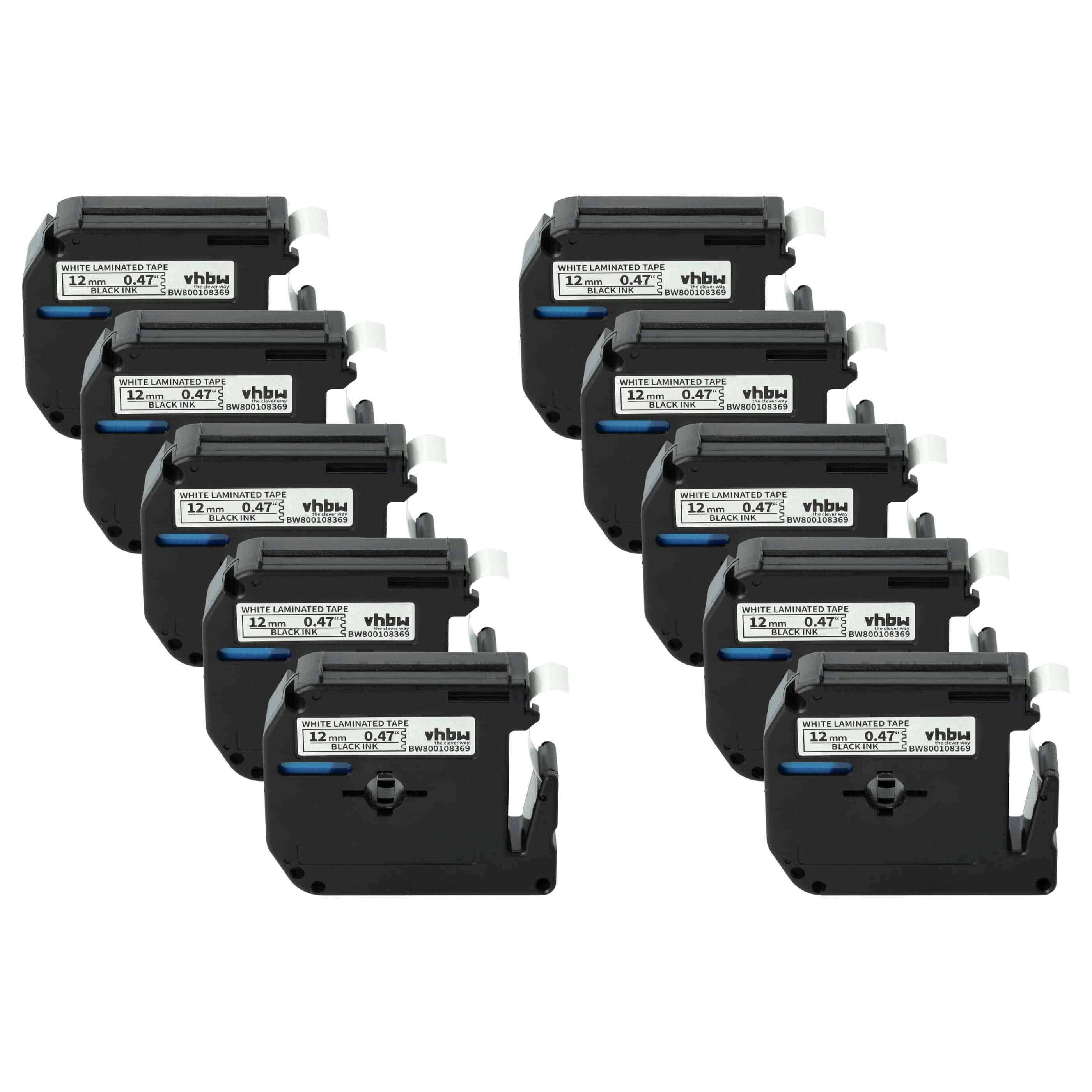 10x Label Tape as Replacement for Brother M-K231 - 12 mm Black to White