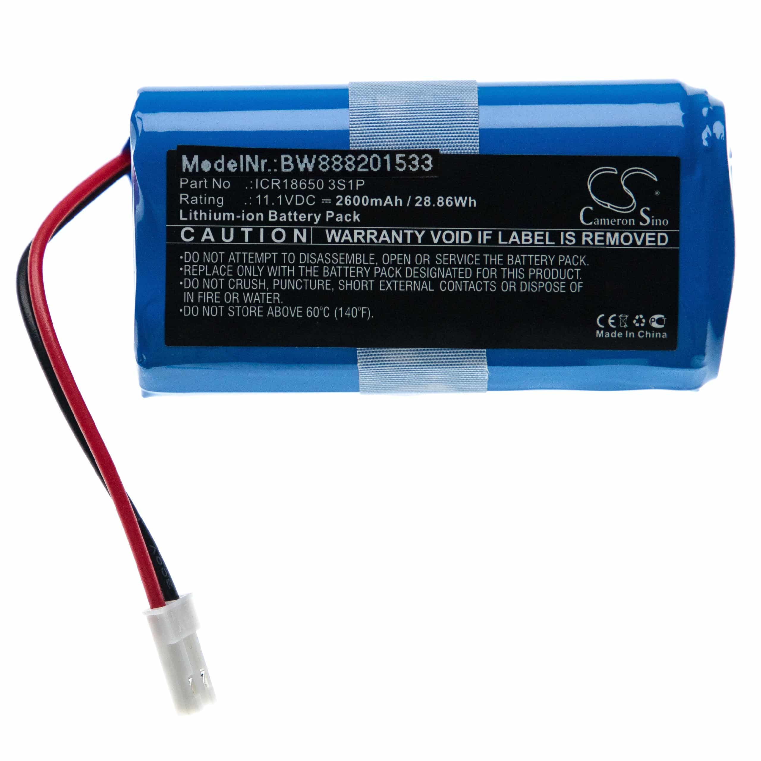 Battery Replacement for Ecovacs ICR18650 3S1P for - 2600mAh, 11.1V, Li-Ion
