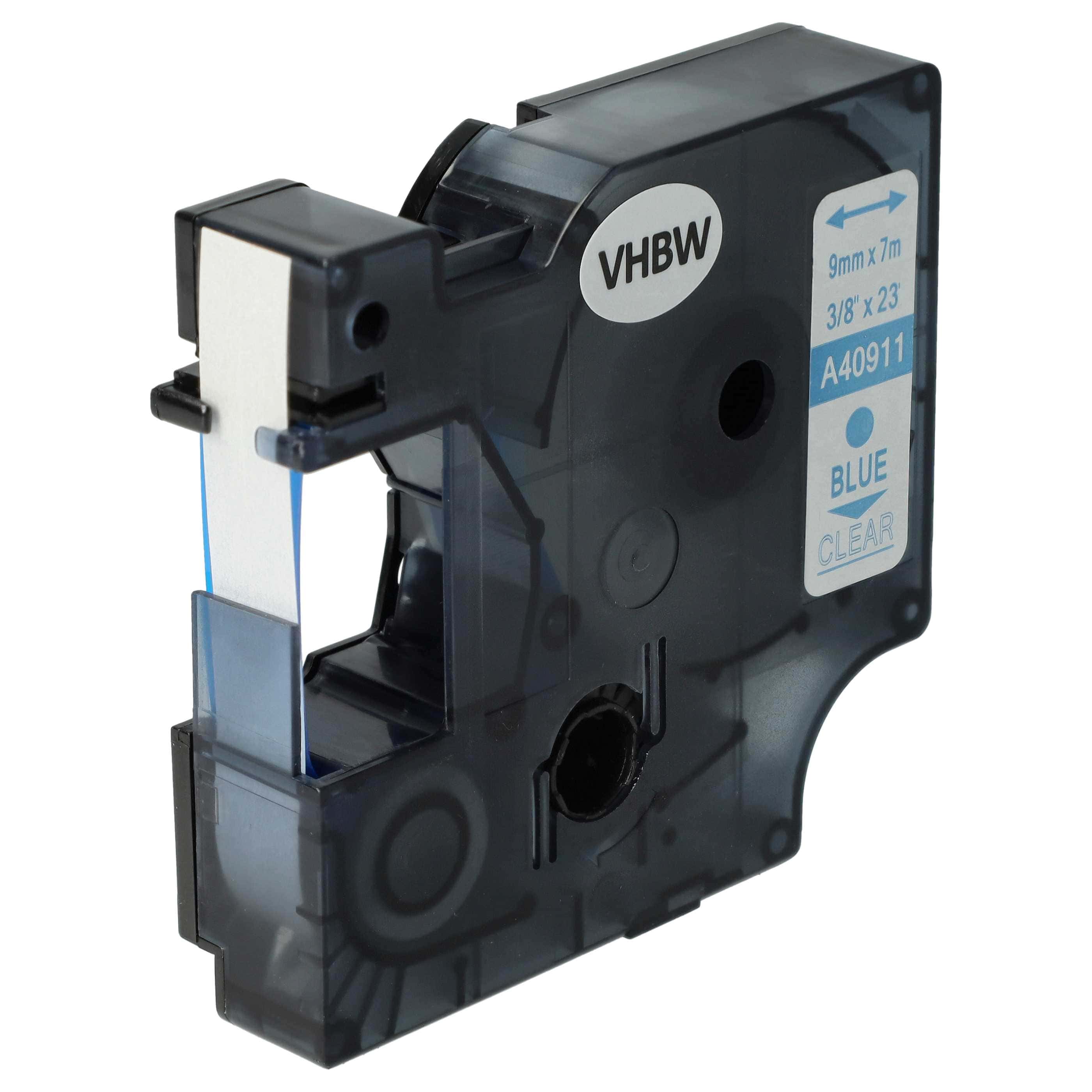 Label Tape replaces Dymo D1, 40911 - 9 mm Blue to Transparent