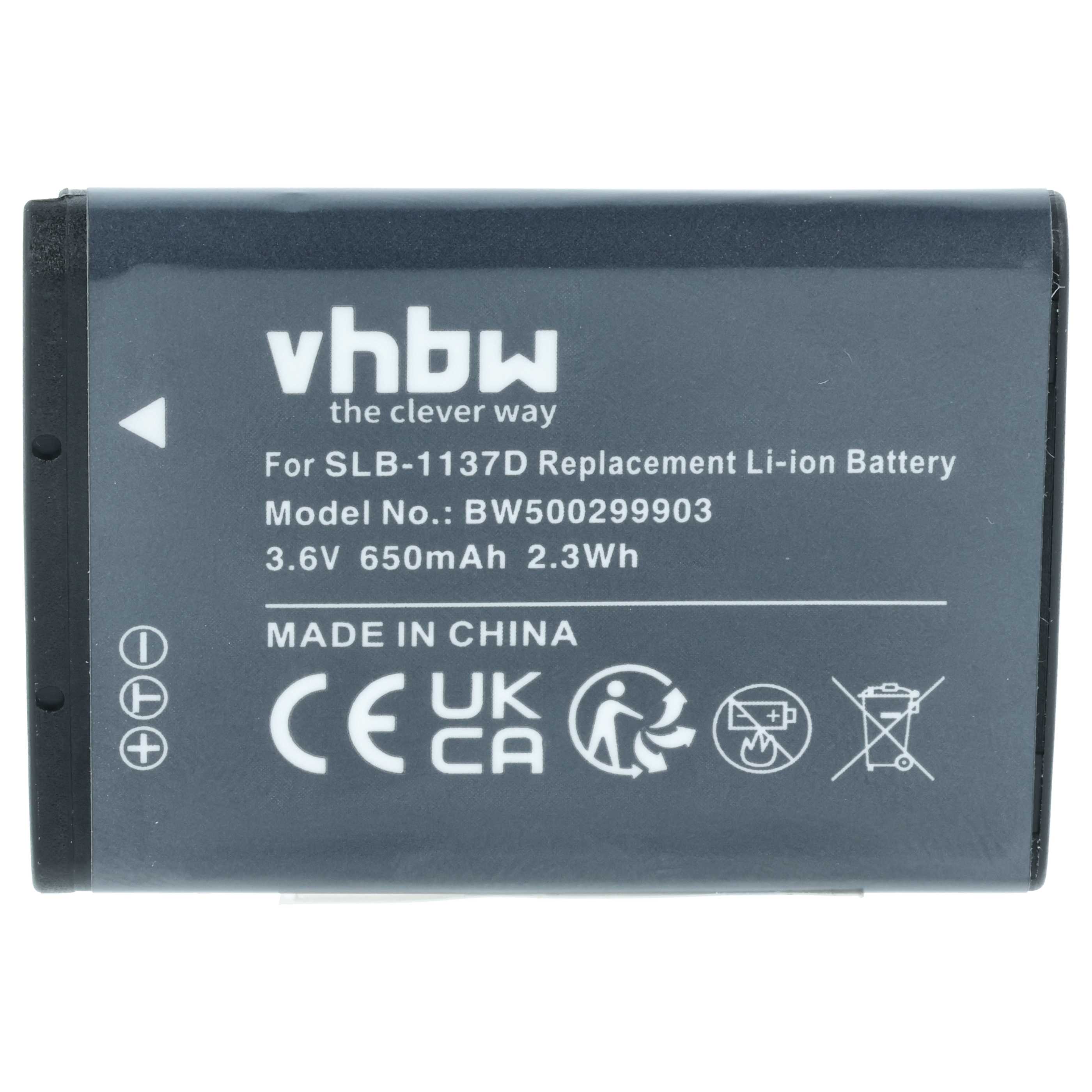Batteria sostituisce Samsung SLB-1137d per fotocamera - 750mAh 3,6V Li-Ion