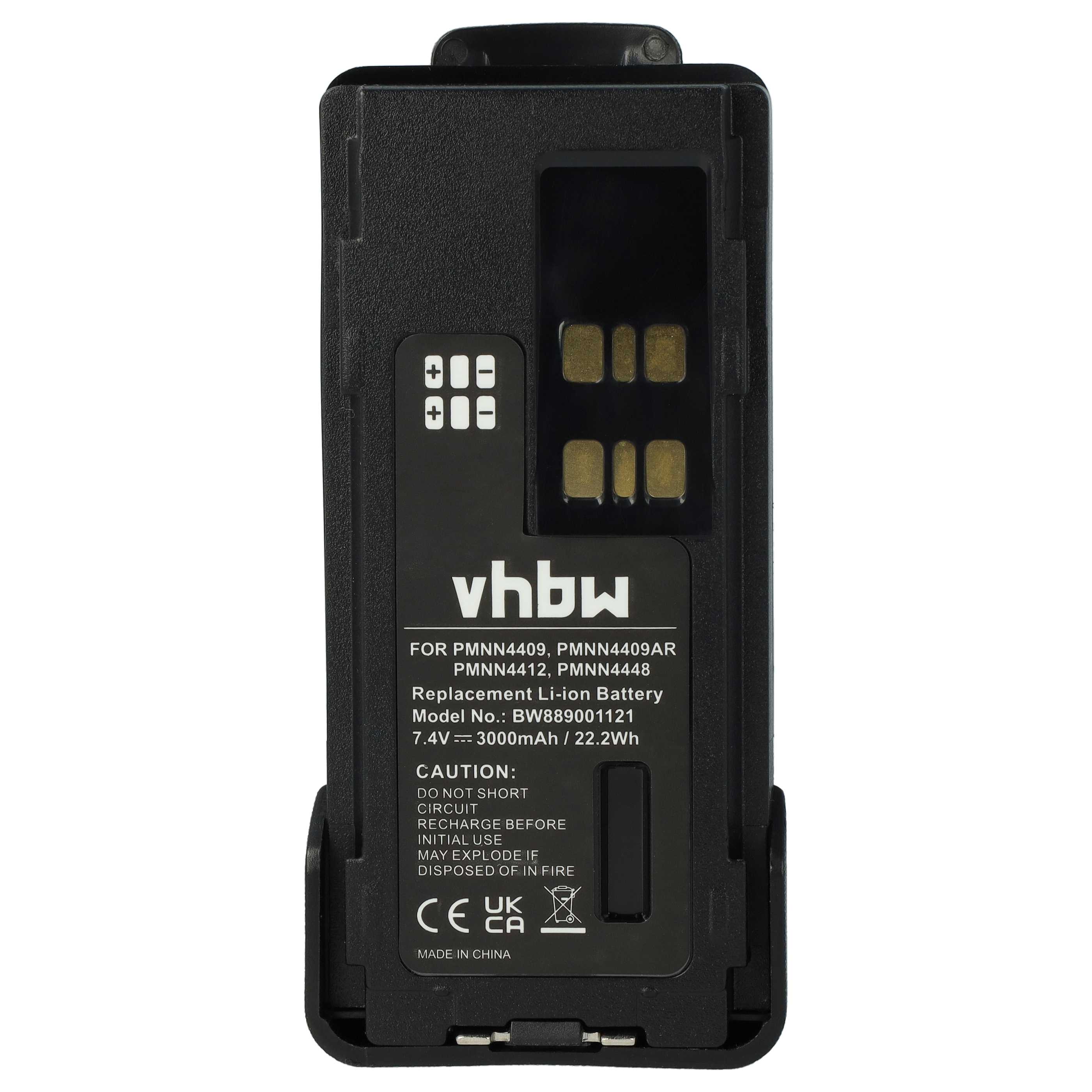 Radio 5x Battery replaces Motorola PMNN4406, PMNN4409BR, PMNN4406BR - 3000 mAh 7.4 V Li-Ion + Belt Clip