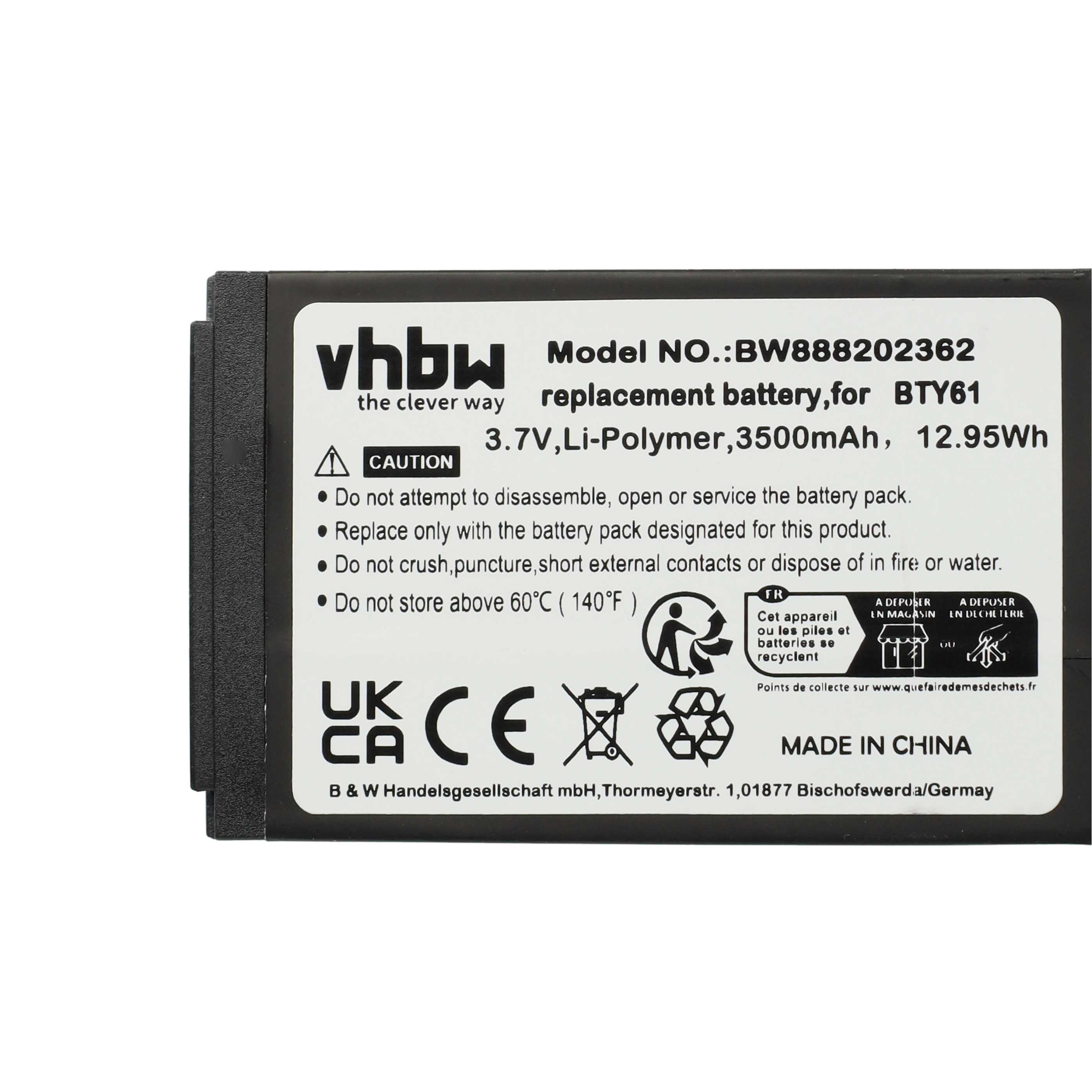 Handheld Computer Battery replaces Newland BTY61 - 3800mAh, 3.7V
