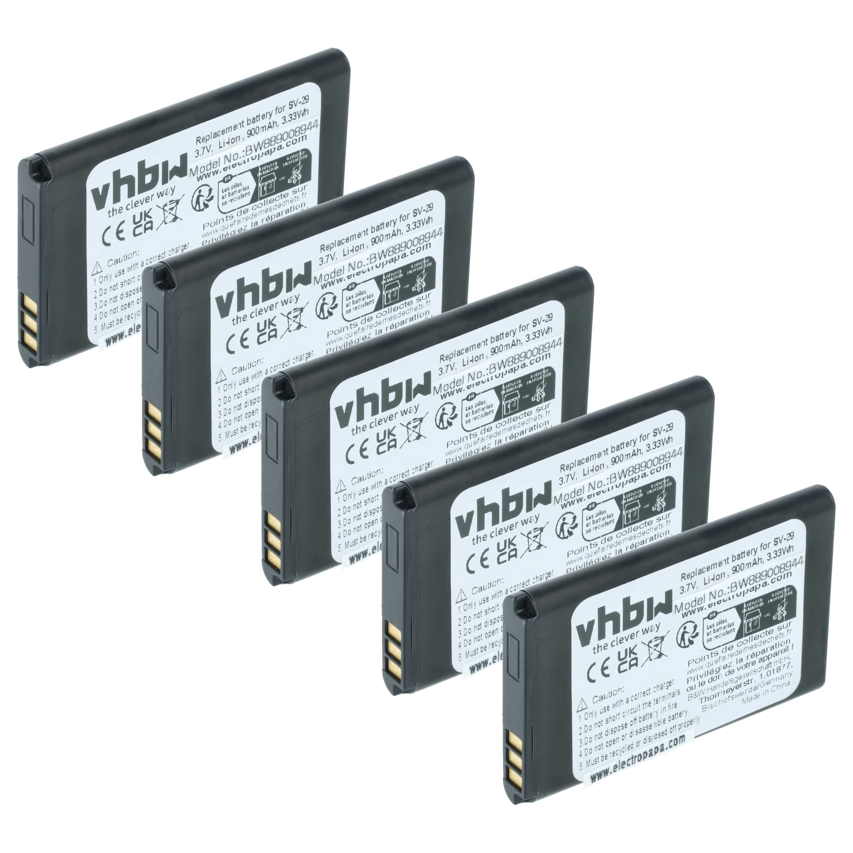 5x Akumulator do telefonu smartfona zamiennik Alcatel RTR001F01, 10000058 - 900 mAh 3,7 V Li-Ion