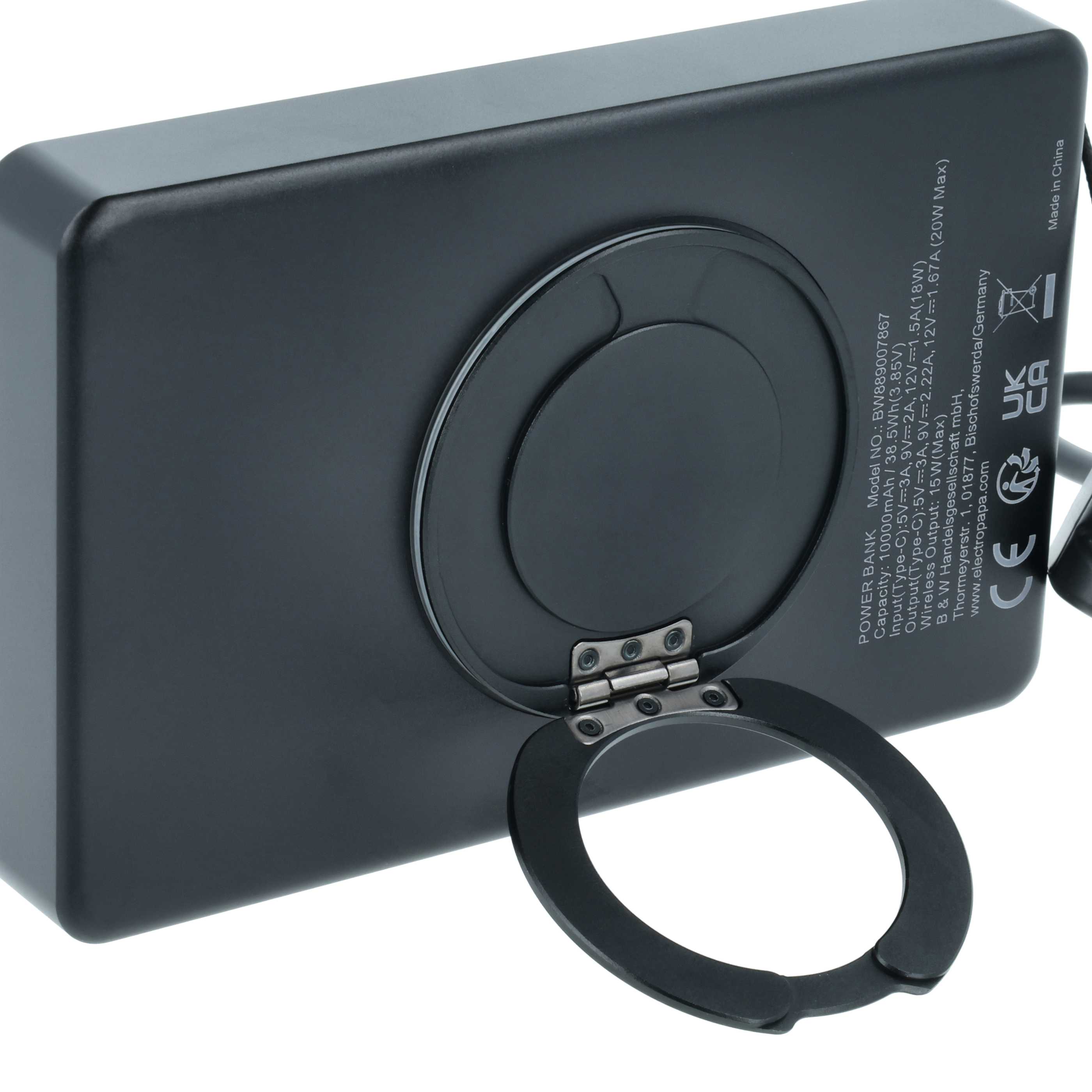 Magnetische Wireless Powerbank 10000 mAh passend für z.B. iPhone, Samsung, Xiaomi - Schwarz