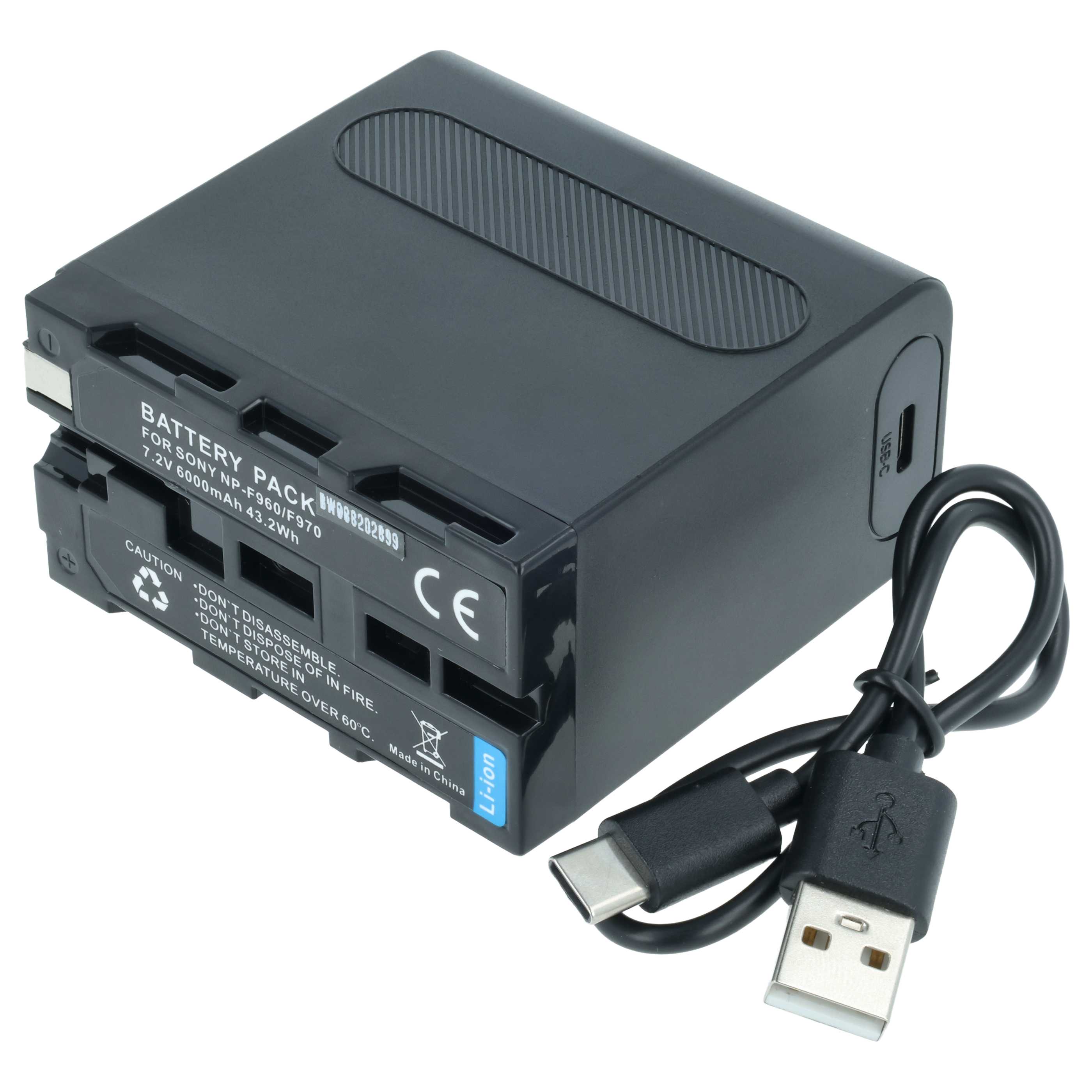 Battery replaces Sony NP-F950, NP-F930/B, NP-F950/B, NP-F550, NP-F930, NP-F750 - 6000mAh, 7.4V, Li-Ion