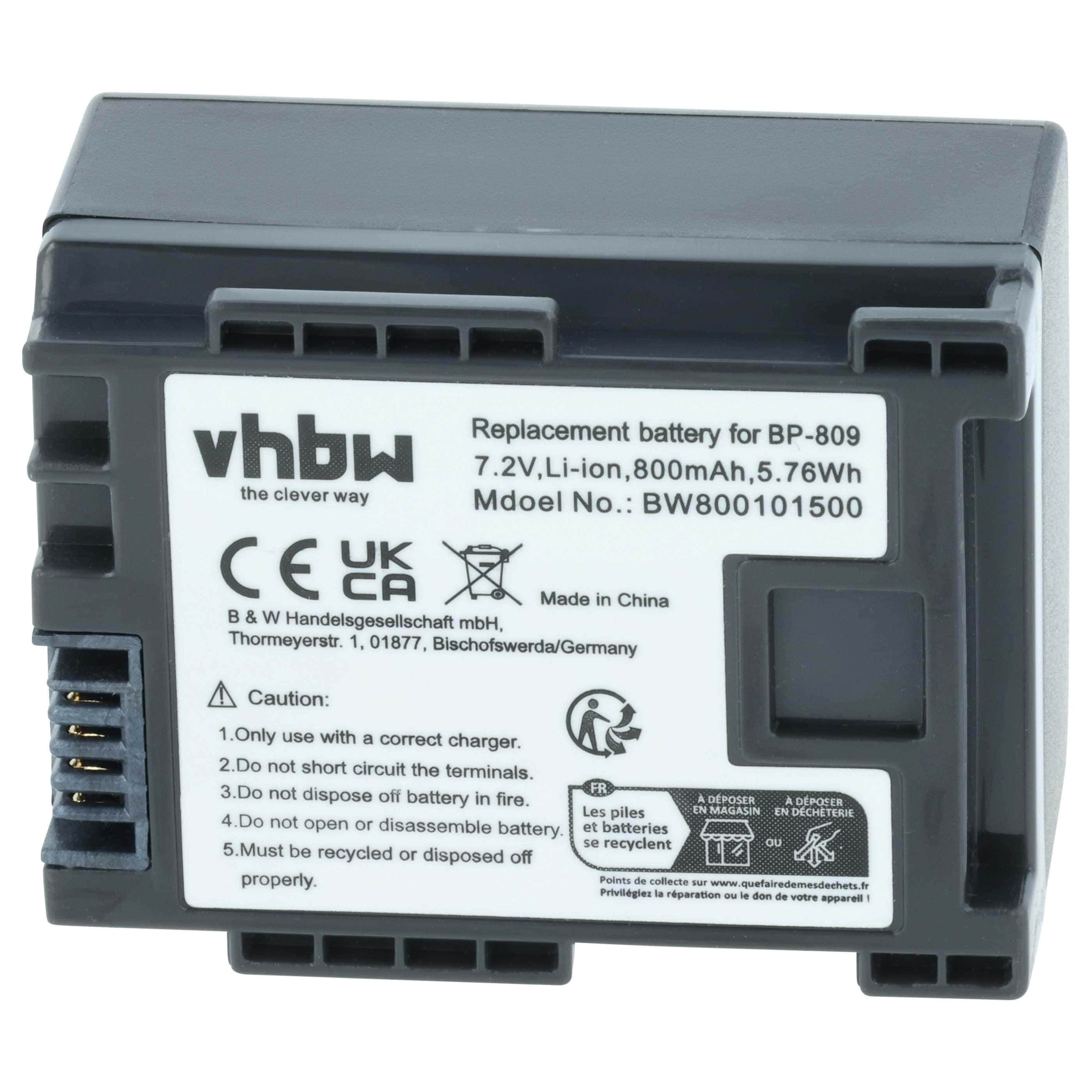 Videocamera Battery replaces Canon BP-807, BP-809, 2740B002 - 800 mAh 7.2 V Li-Ion