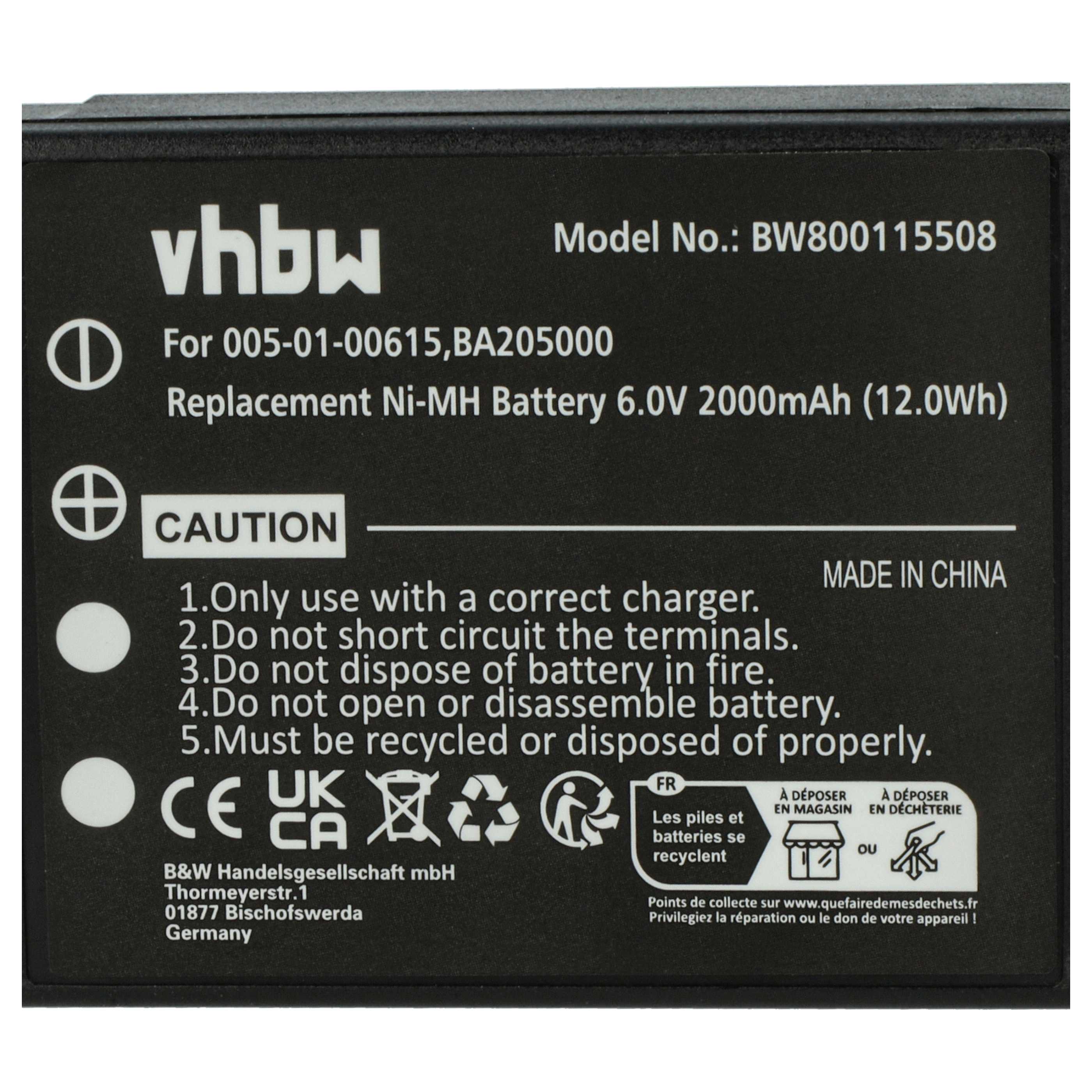 Battery as Replacement for HBC 005-01-00615, BA205000, BA206000, BA205030 Remote Control - 2000 mAh 6 V NiMH