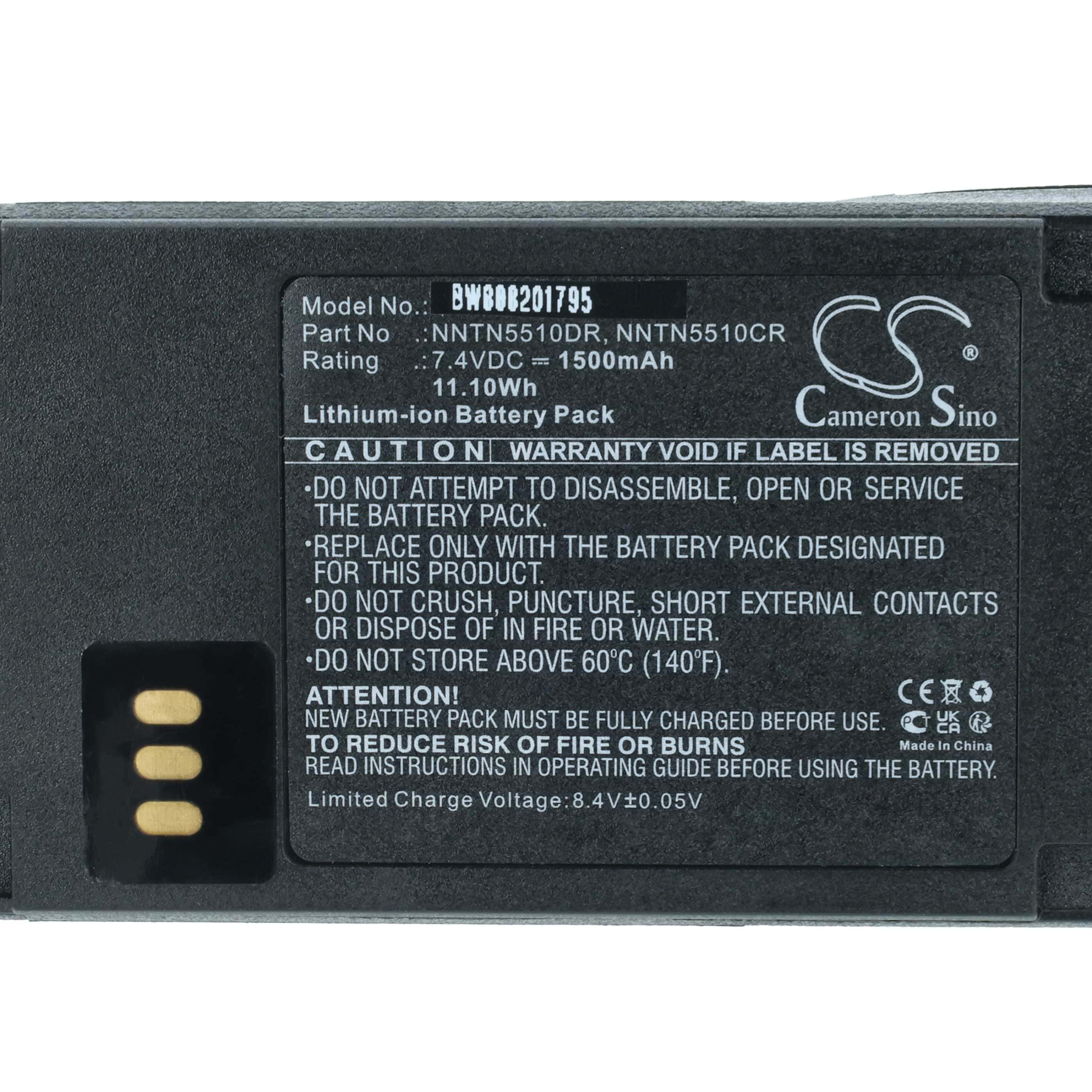 Radio 5x Battery replaces Motorola NNTN5510, NNTN5510BR, NNTN5510AR - 1500 mAh 7.4 V Li-Ion + Belt Clip