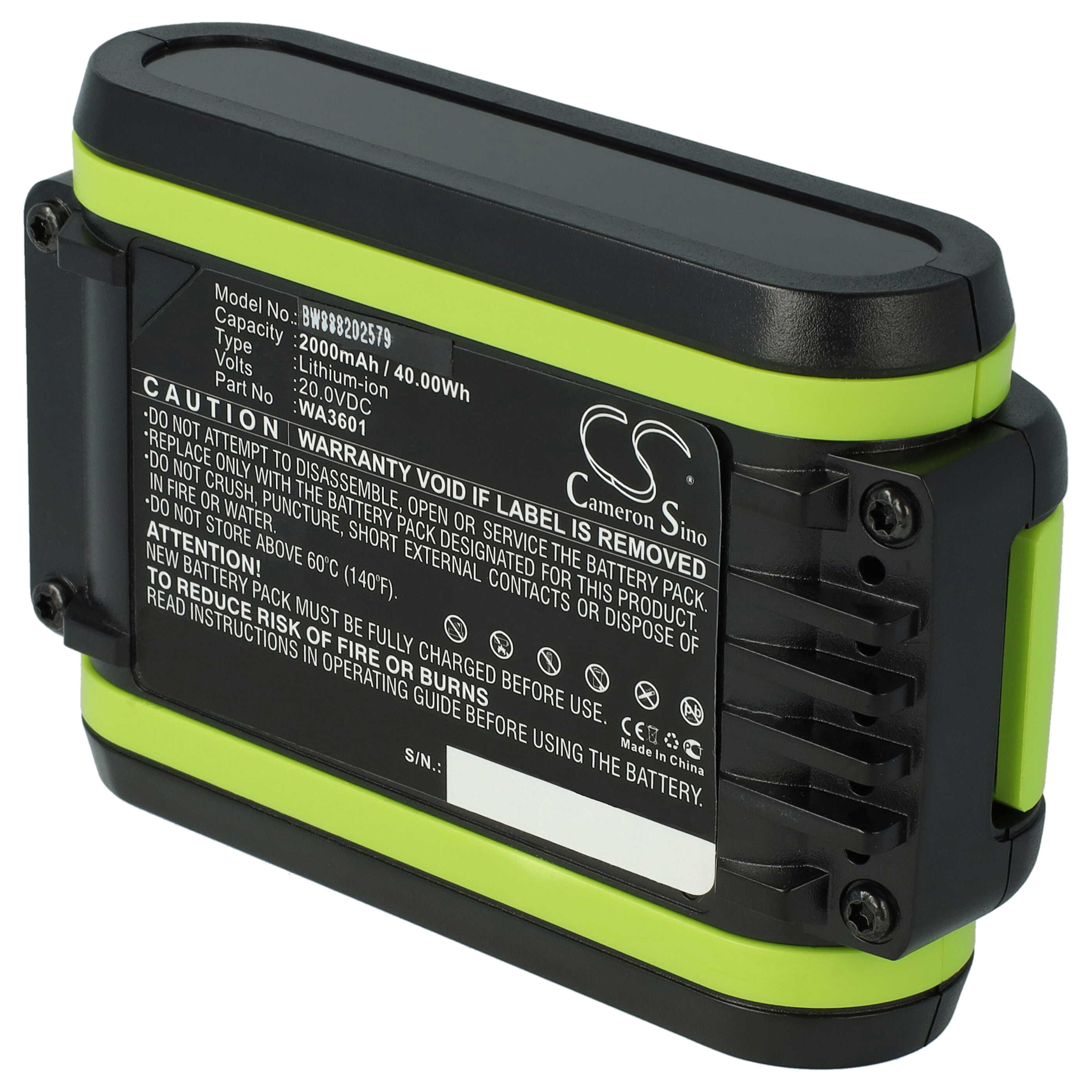 Batterie remplace Worx WA3601 pour outil de jardinage - 2Ah 20V Li-ion