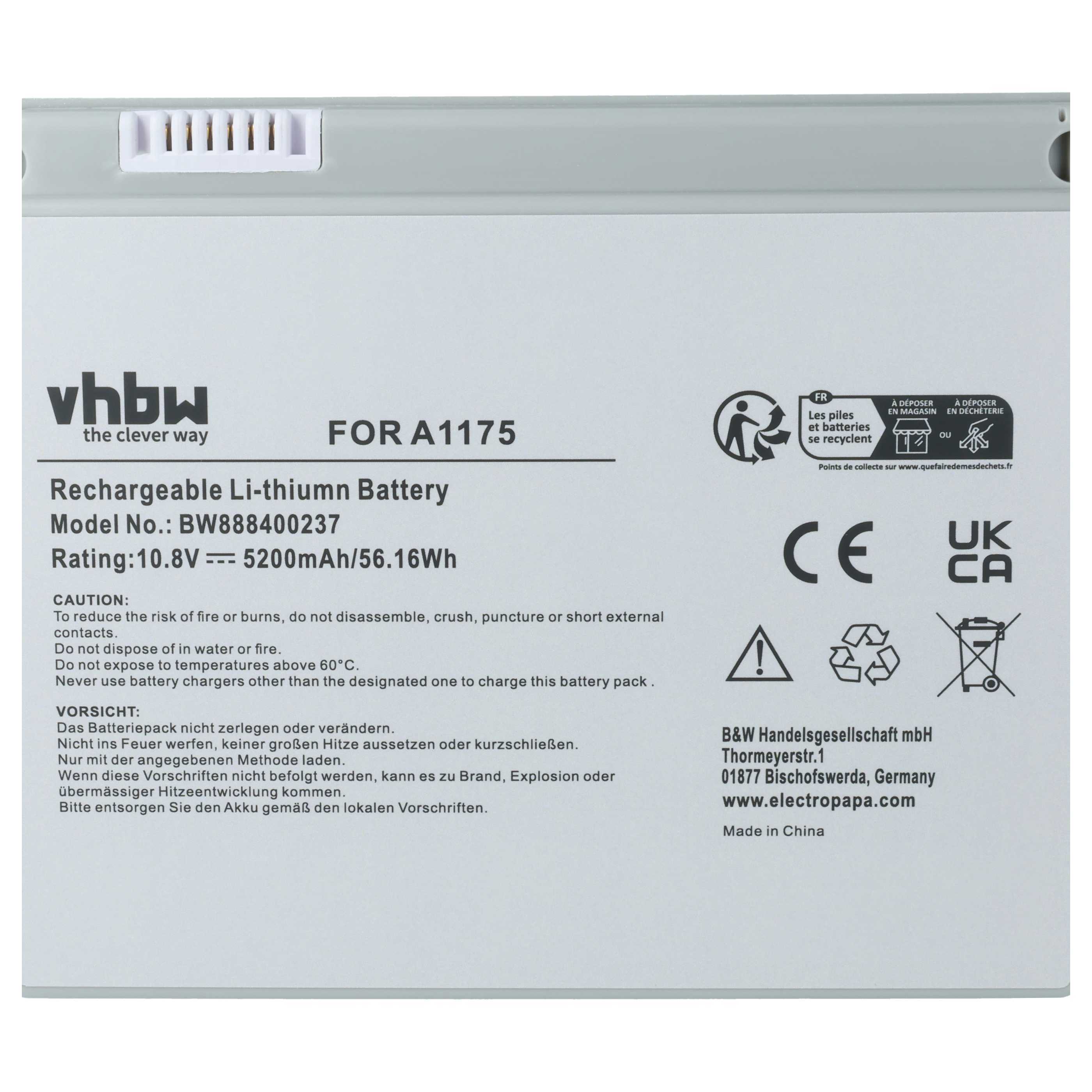 Akumulator do laptopa zamiennik Apple A1405, A1148, A1175, A1150, M9325, M9756, A1121 - 5200 mAh 10,8 V LiPo