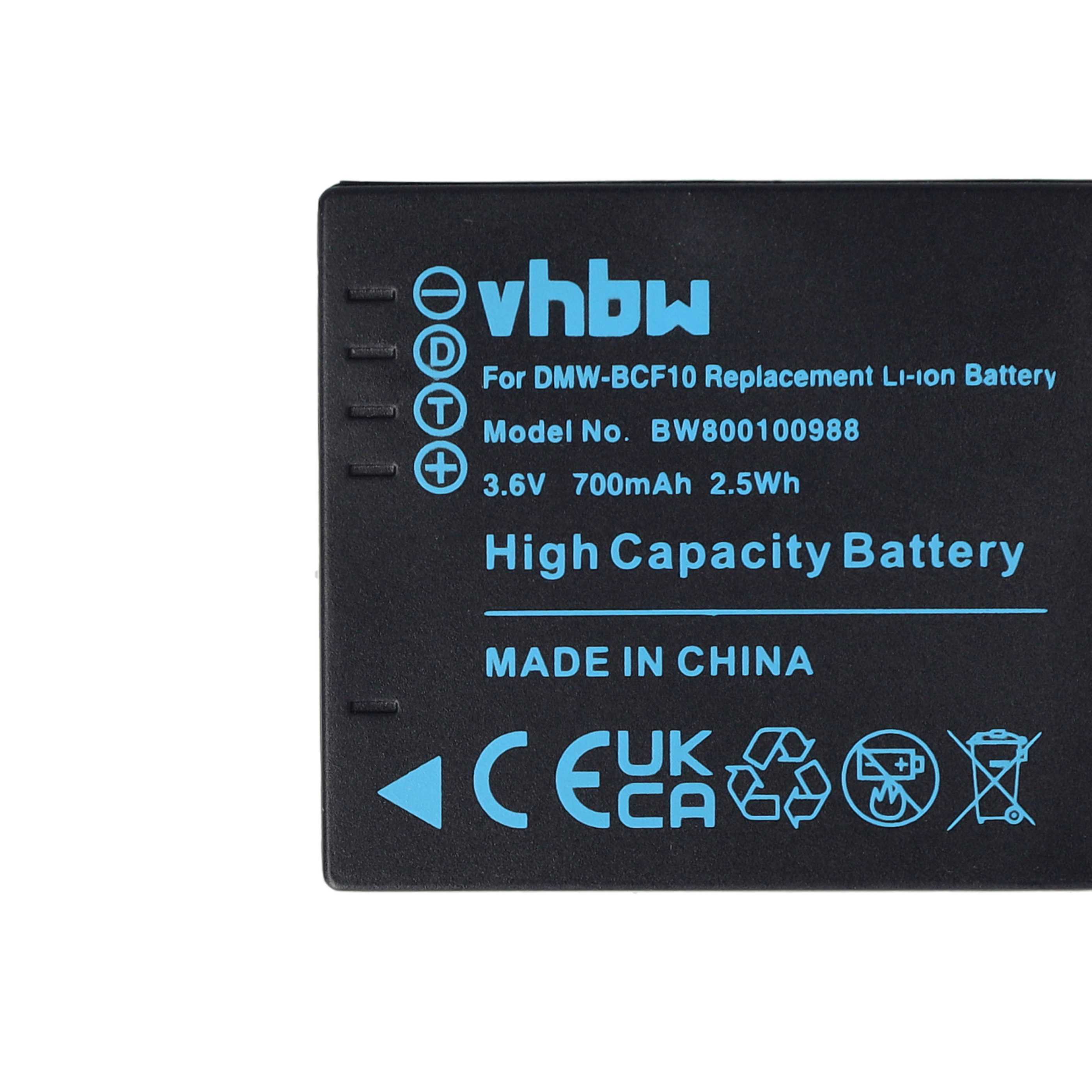 2x Battery replaces Panasonic DMW-BCF10E, DMW-BCF10 - 1000mAh, 3.6V, Li-Ion