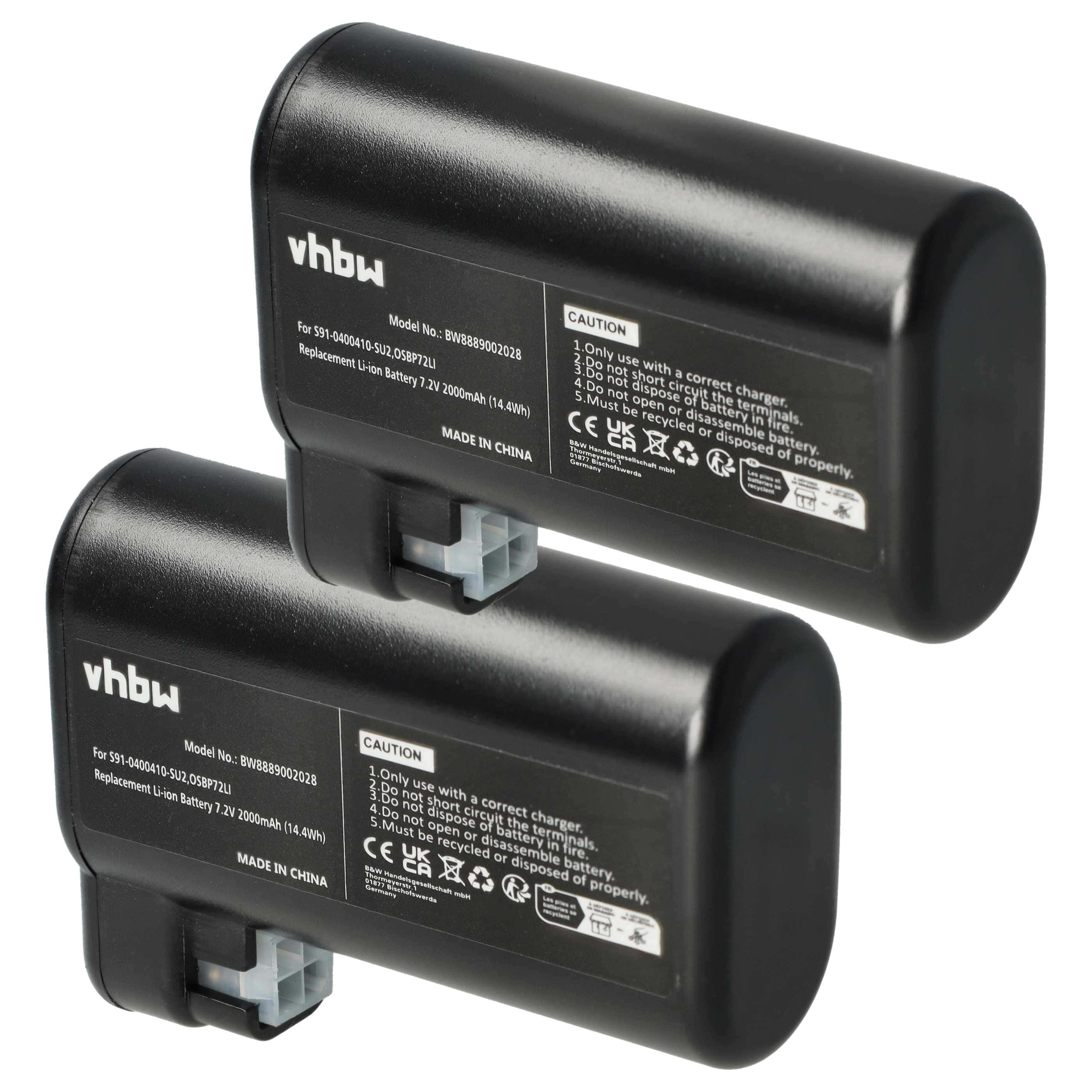 2x Battery replaces AEG S91-0400410-SU2, OSBP72LI for Electrolux etc. 2000mAh, 7.2V, Li-Ion