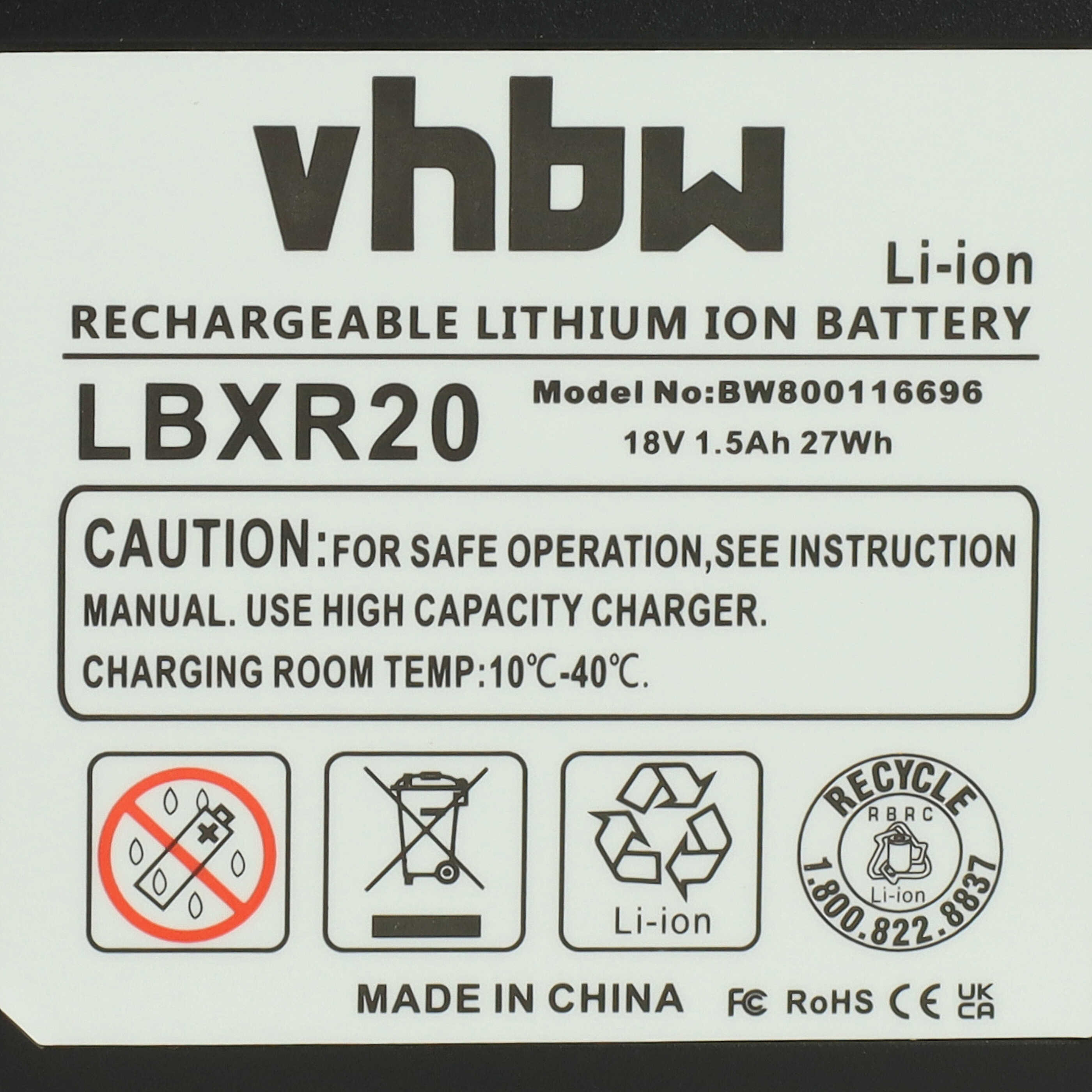Batería reemplaza Black & Decker BL2018, BL1318, BL1518, BL1518-XJ para herramienta - 1500 mAh, 18 V, Li-Ion