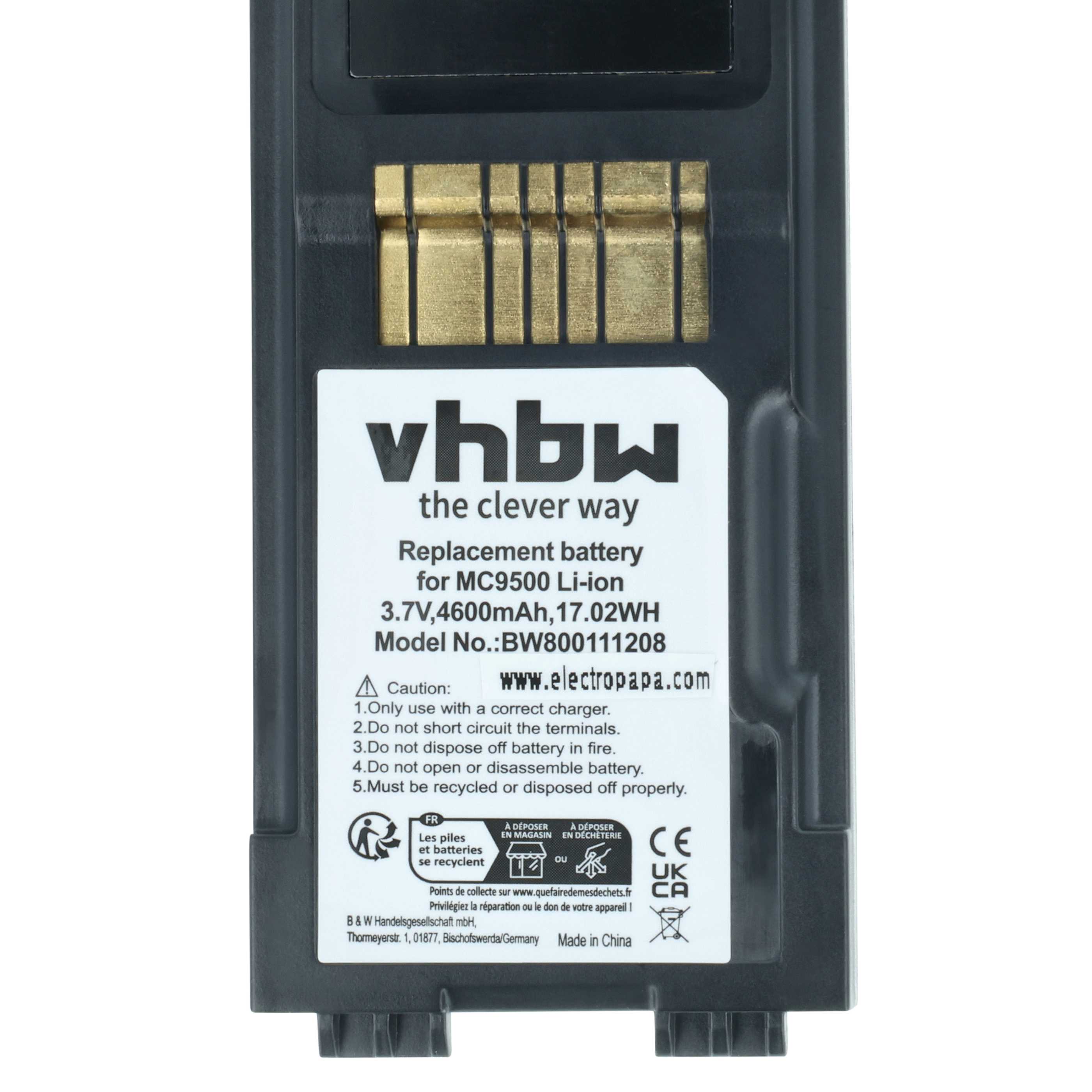 Batería reemplaza Symbol 82-111636-01, BTRY-MC95IABA0 para escáner código de barras (4600 mAh, 3,7 V, Li-Ion)