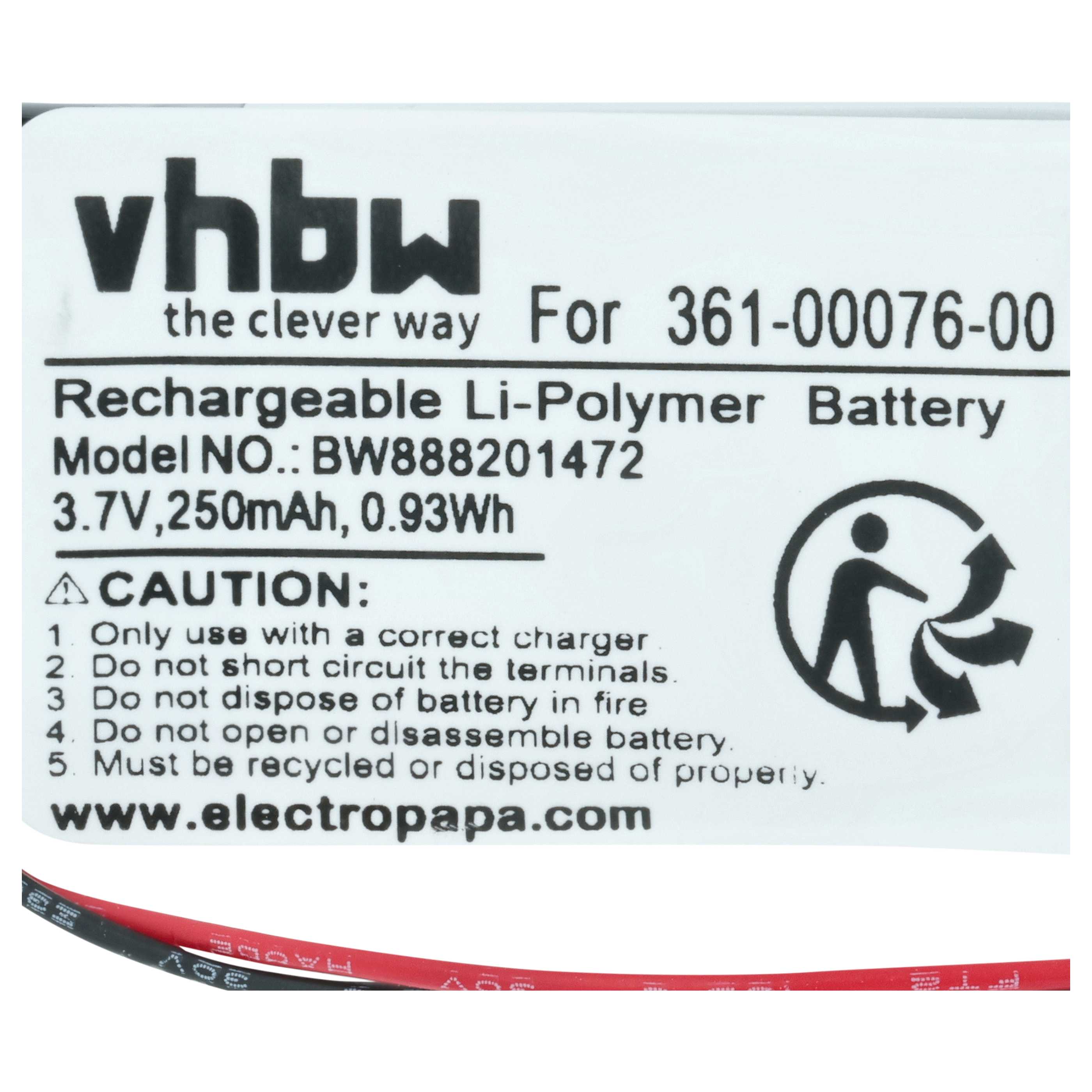 Smartwatch Battery replaces Garmin 361-00076-00 - 250 mAh 3.7 V Li-polymer