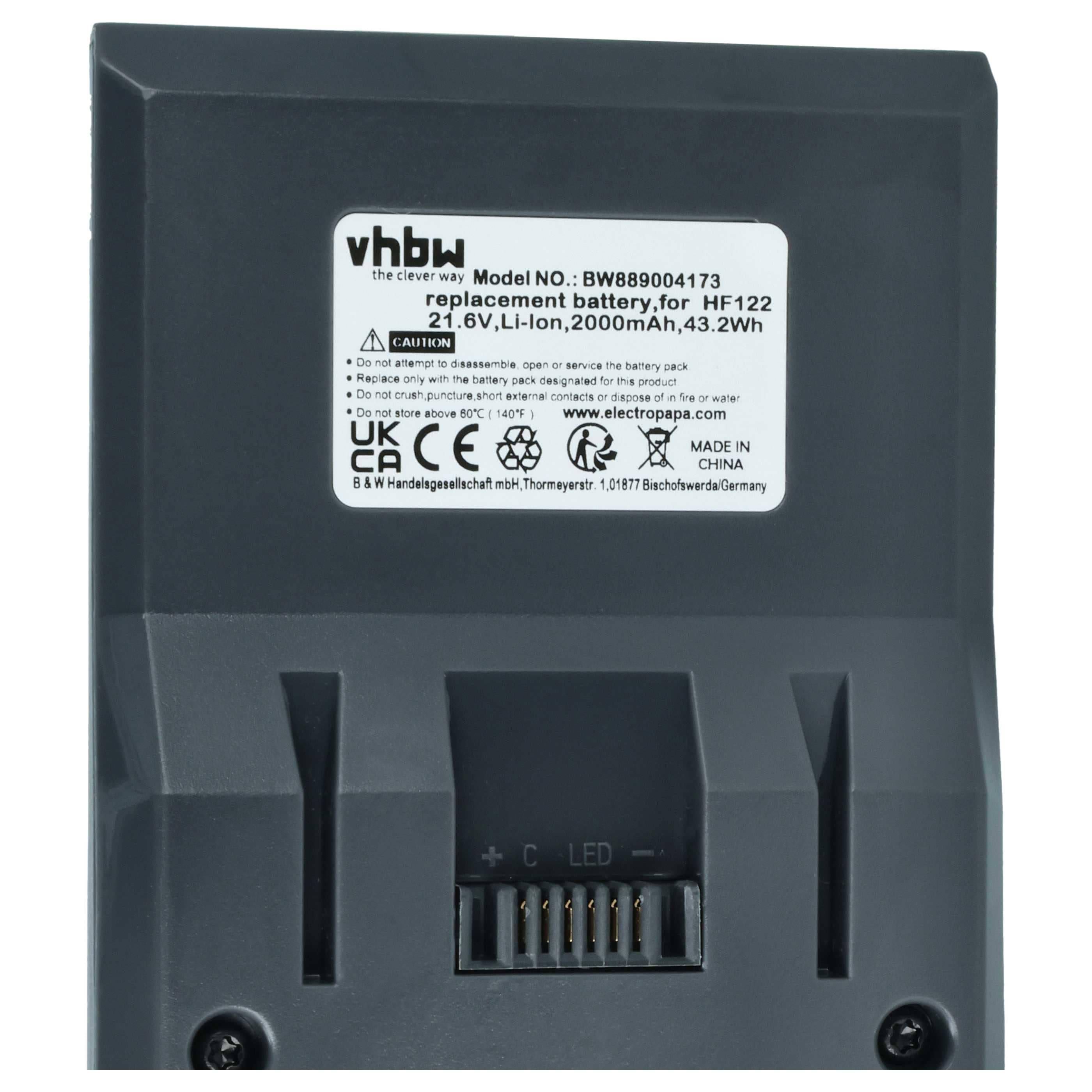 Akku als Ersatz für Hoover B012, 35602208 für Hoover - 2 Ah 21,6V Li-Ion, grau