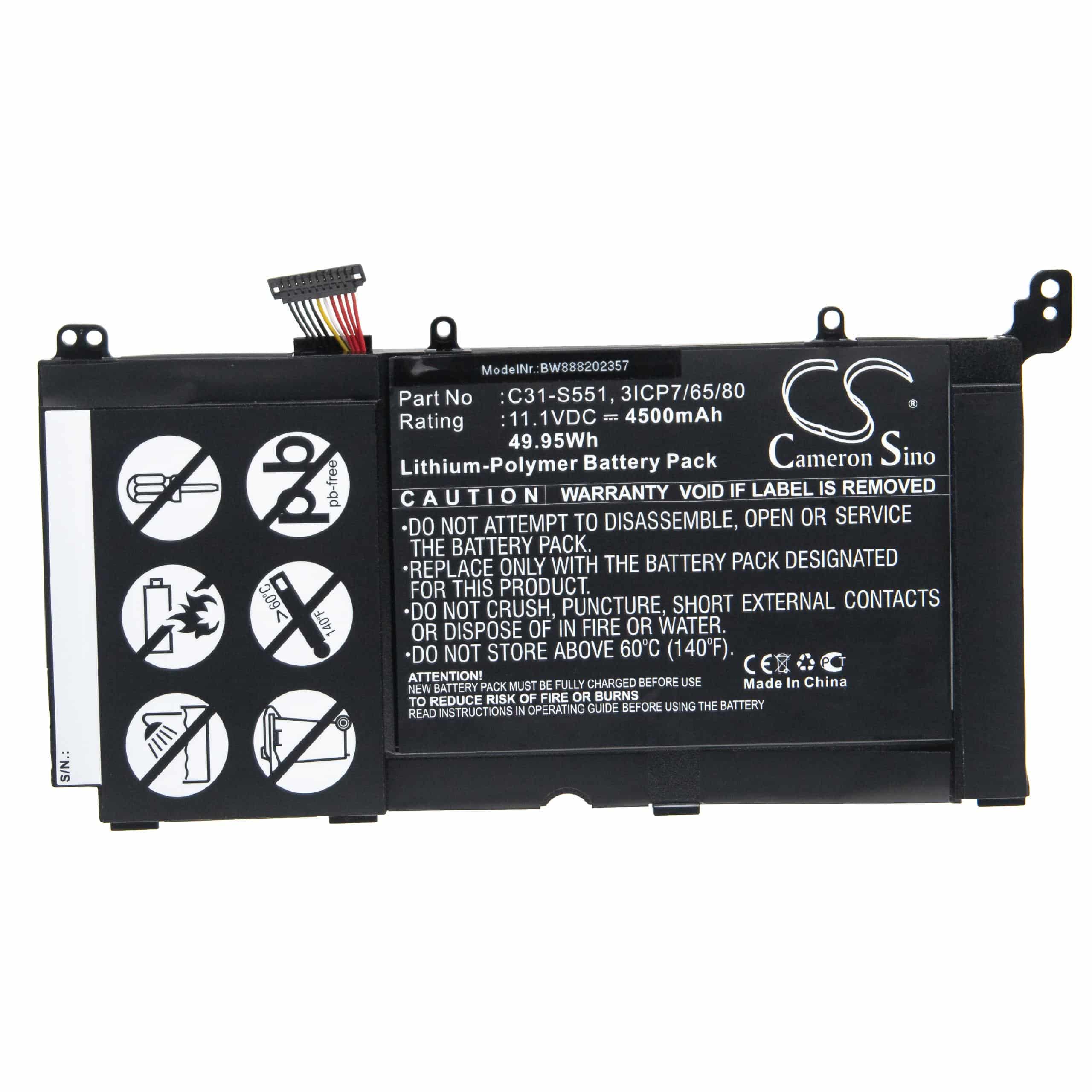 Notebook Battery Replacement for Asus S551LB-CJ046H, C31-S551, 3ICP7/65/80 - 4500mAh 11.1V Li-polymer