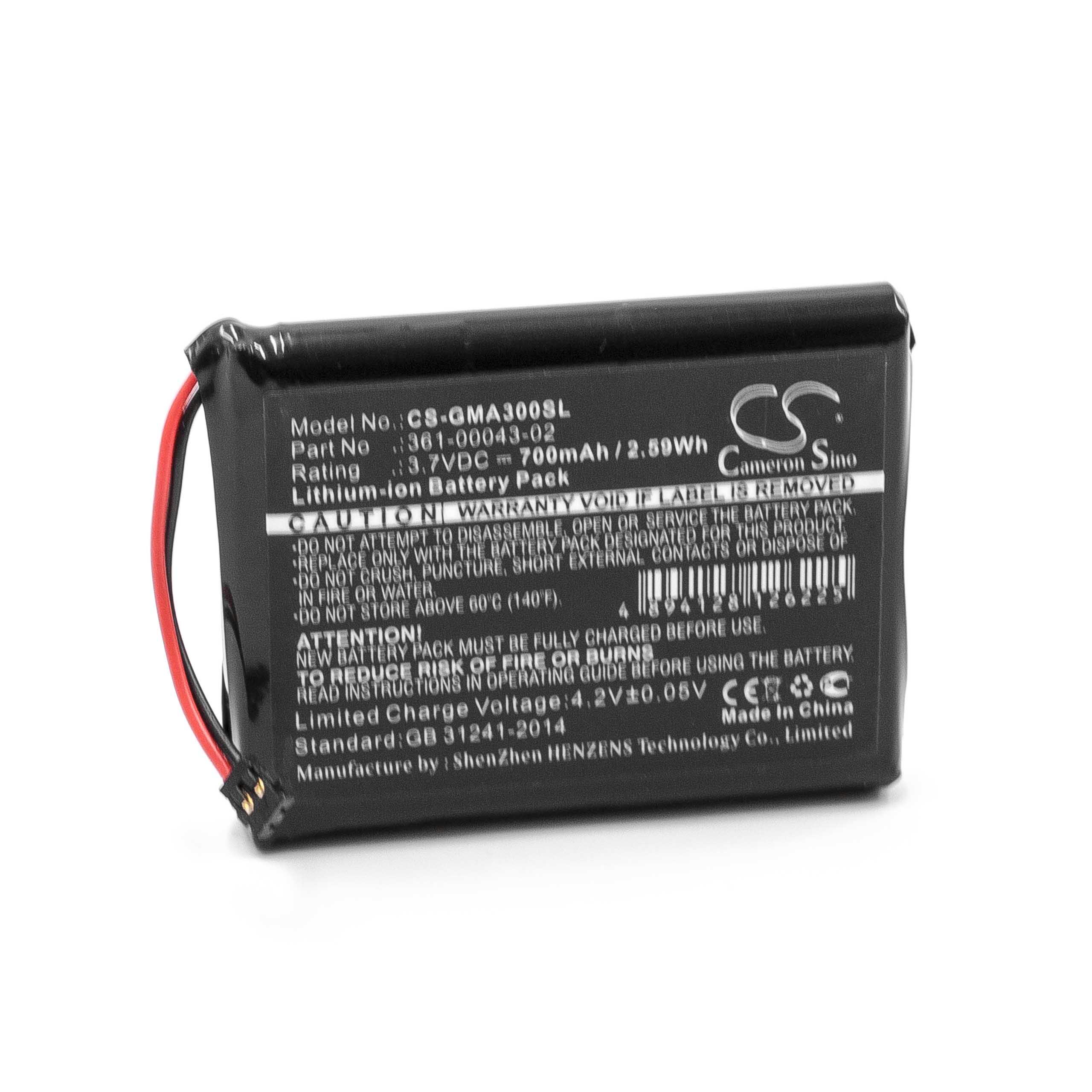 GPS Battery Replacement for Garmin 361-00043-02 - 700mAh, 3.7V