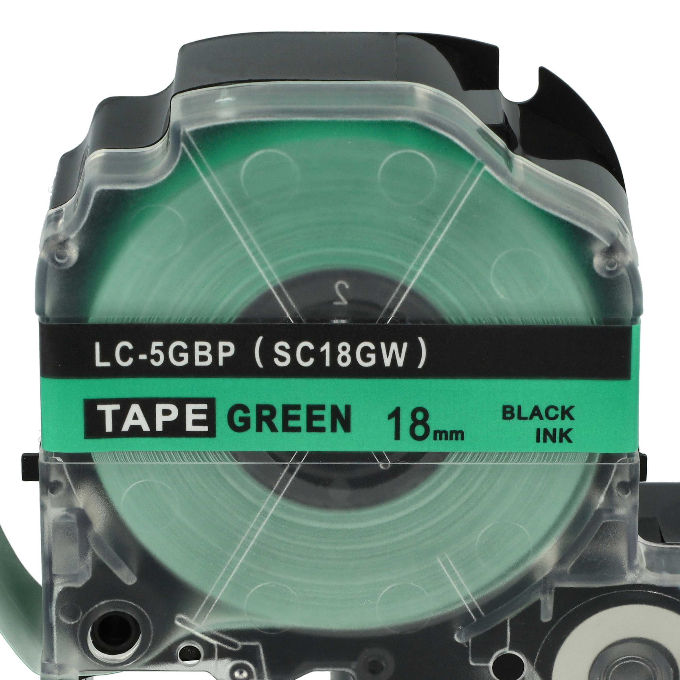 Label Tape replaces Epson LC-5GBP - 18 mm Black to Green