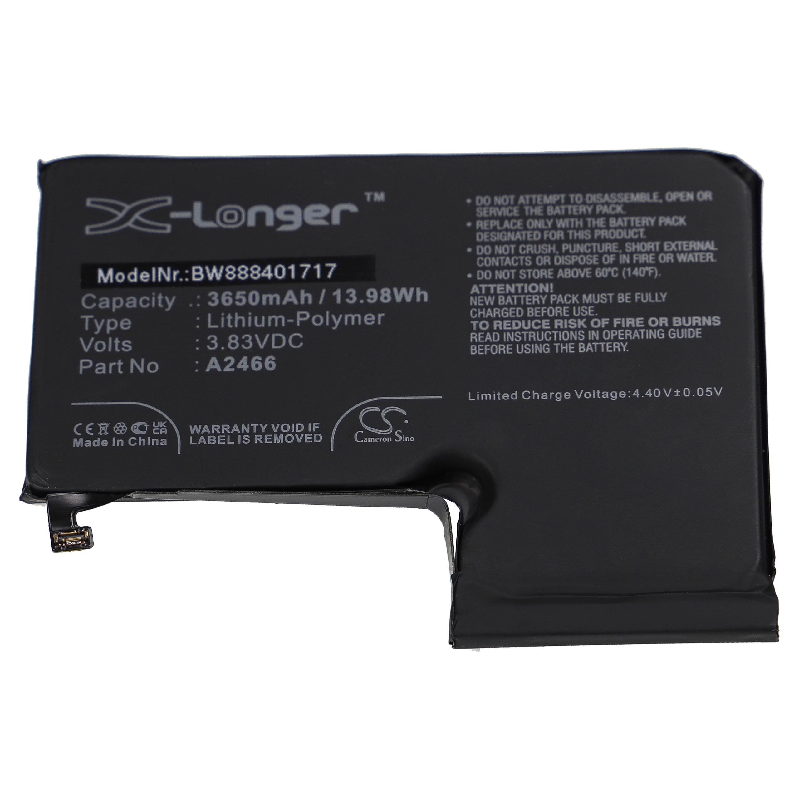 Mobile Phone Battery Replacement for Apple A2466 - 3650mAh 3.83V Li-polymer