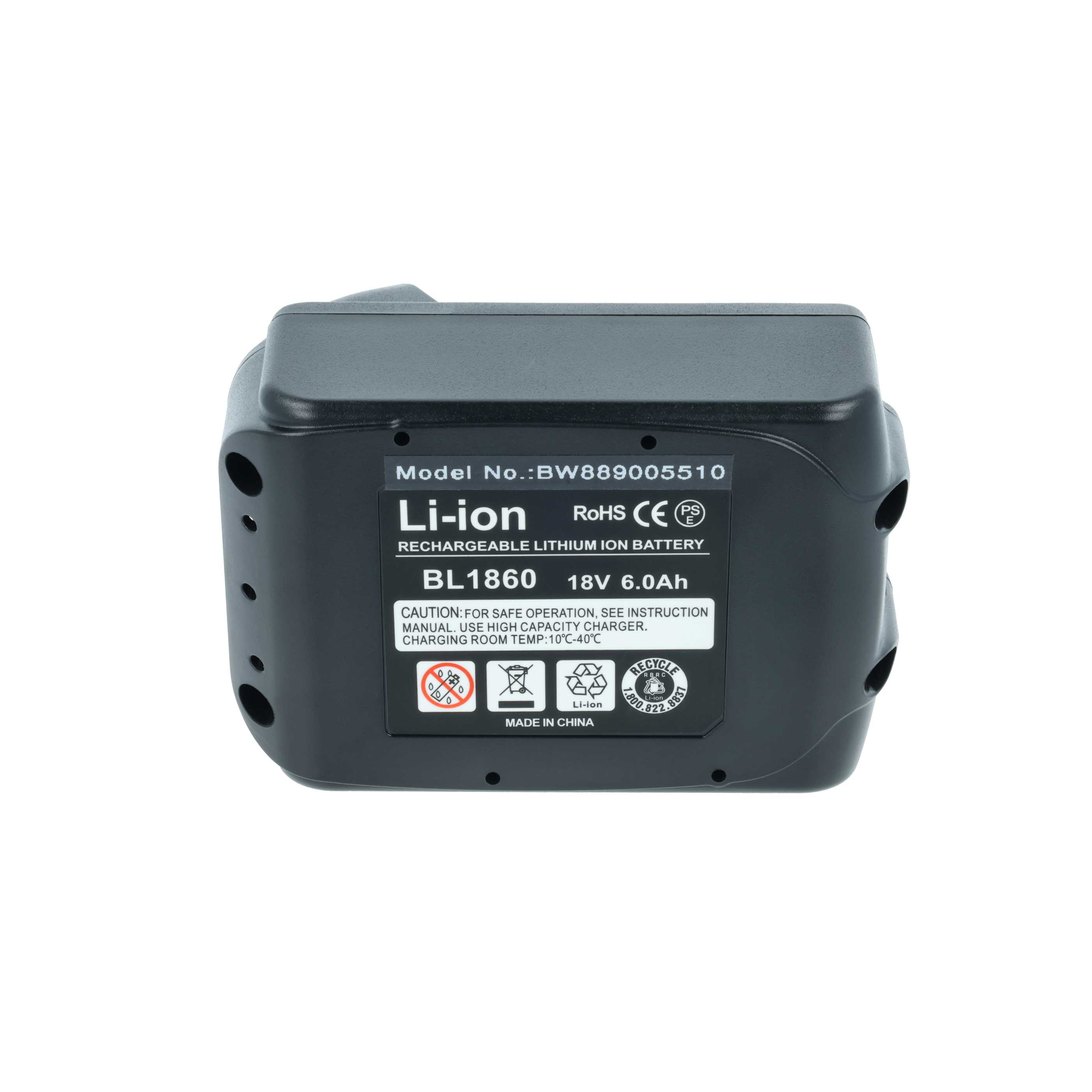Battery replaces Makita BL1860B Electric Power Tool - 6000 mAh, 18 V, Li-Ion
