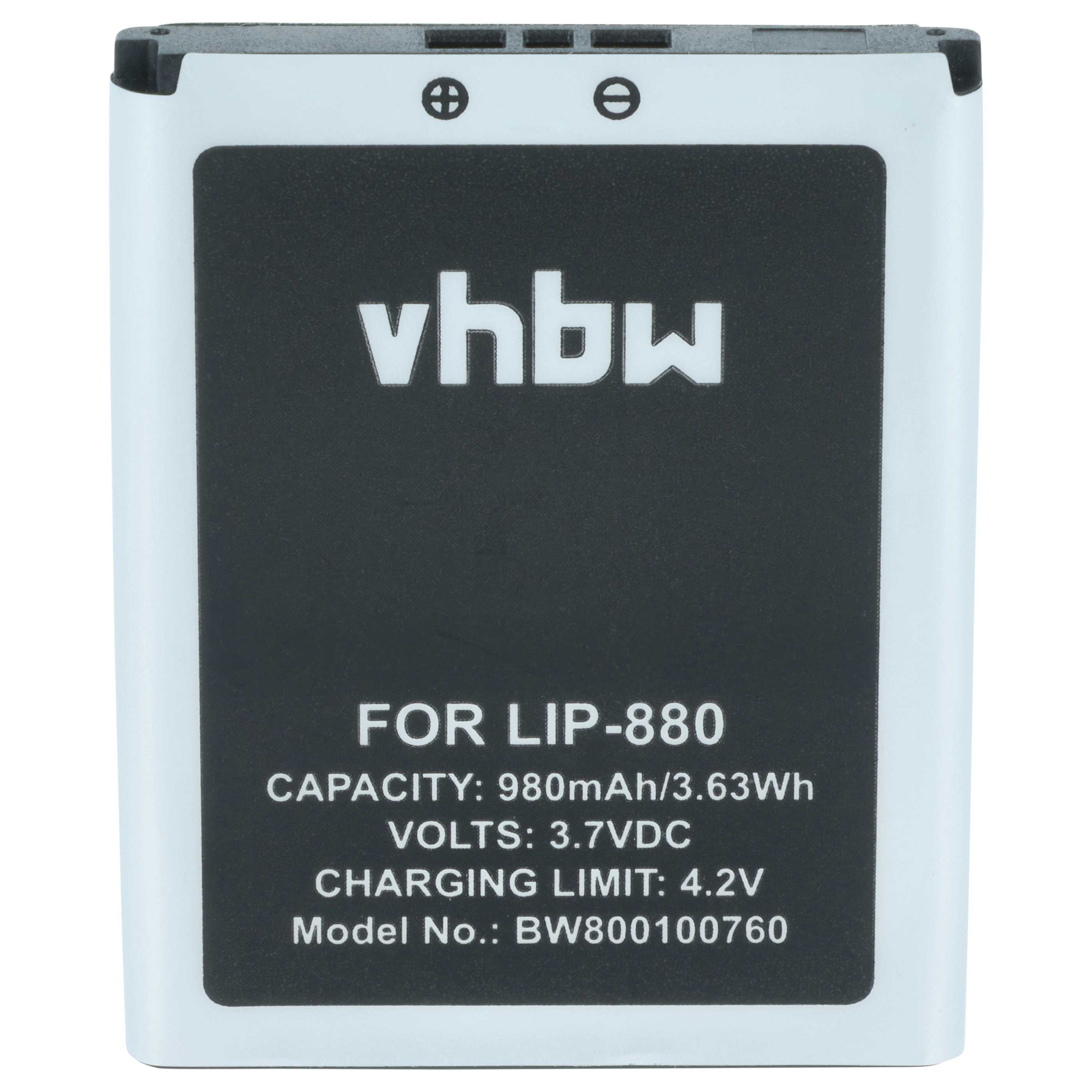Batteria per MP3 music player sostituisce Sony LIP-880PD, LIP-880PD-B, LIP-880 - 980mAh 3,7V Li-Ion
