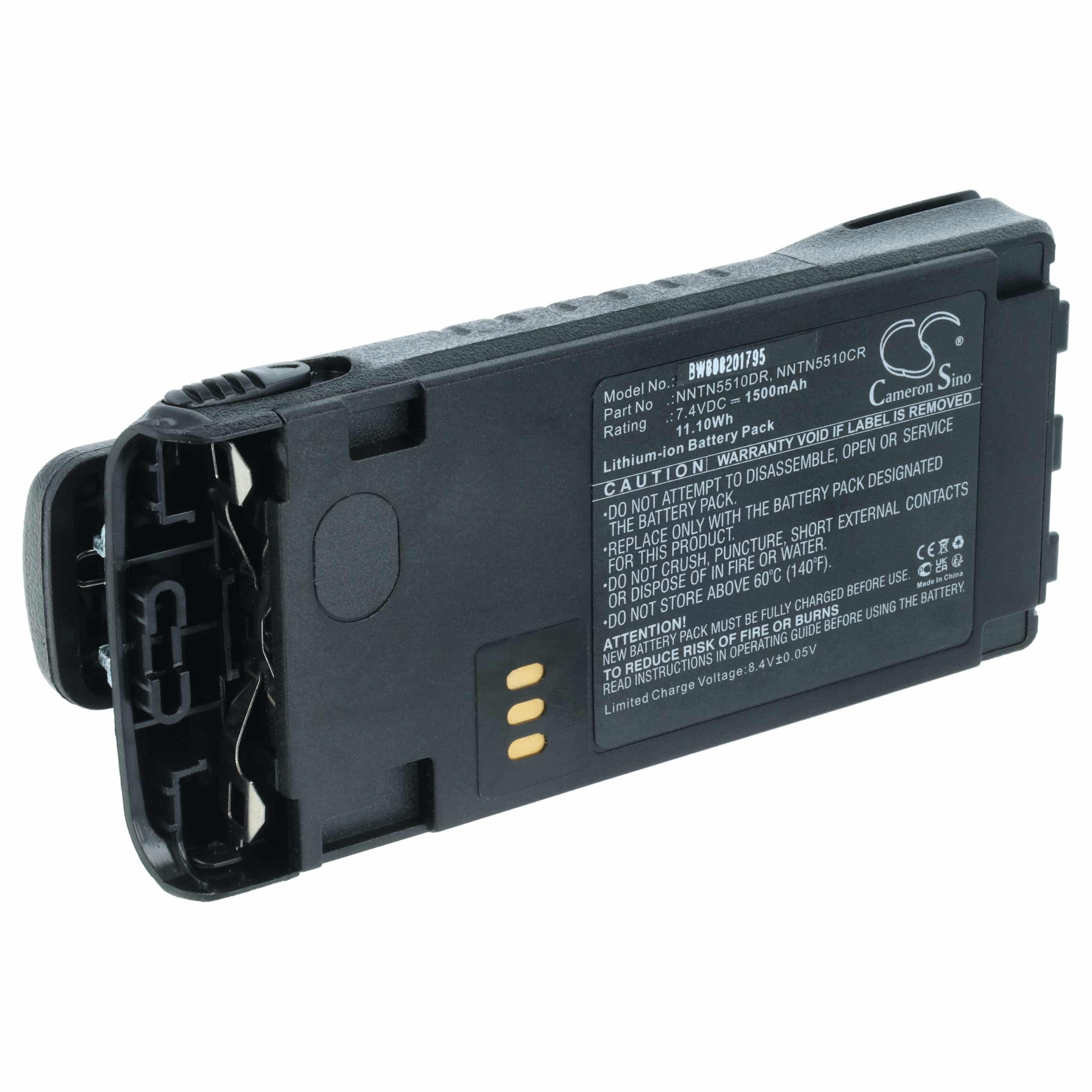 Radio Battery replaces Motorola NNTN5510, NNTN5510BR, NNTN5510AR - 1500 mAh 7.4 V Li-Ion + Belt Clip