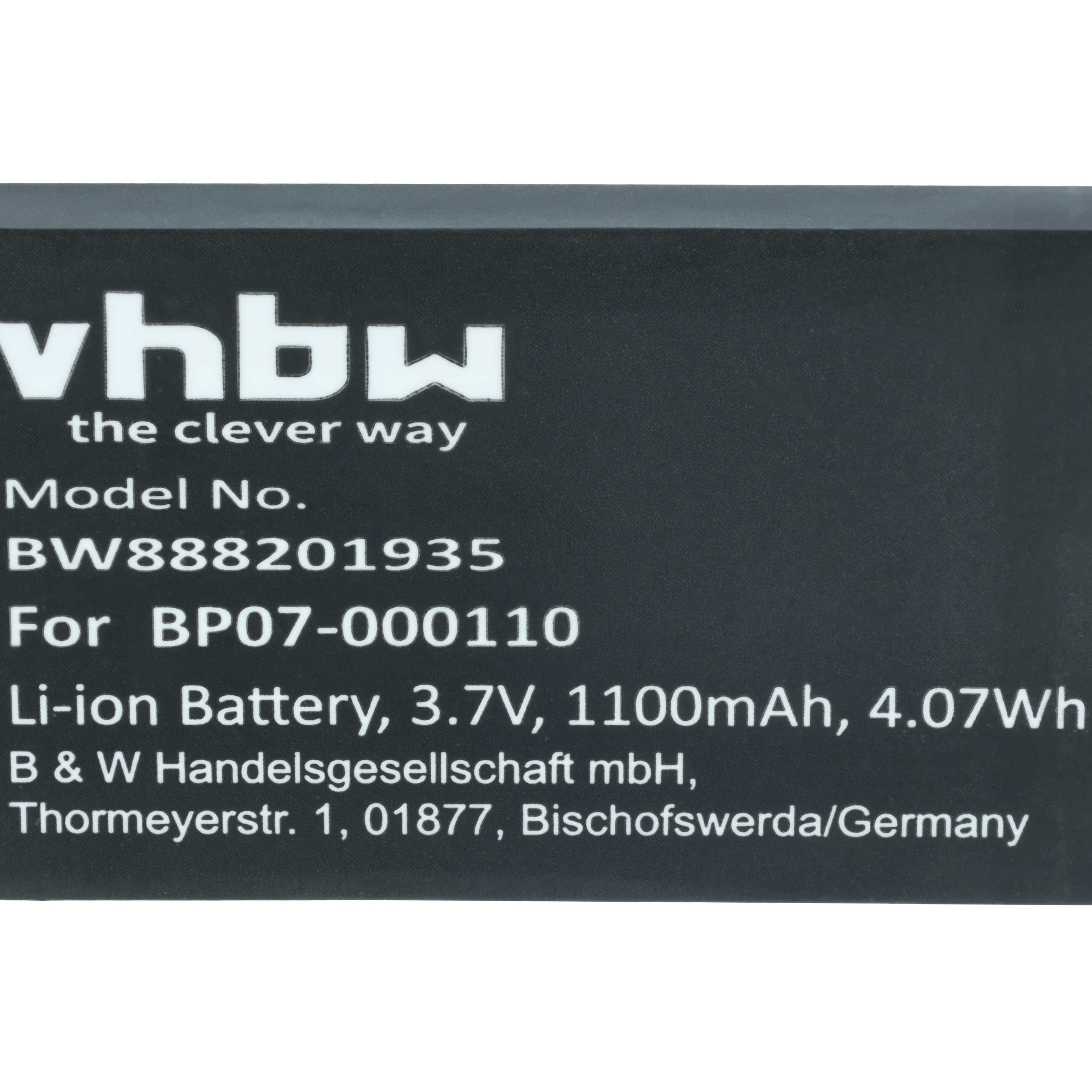 Batería reemplaza Datalogic 11300794, 3H21-00000370 para escáner código de barras (1100 mAh, 3,7 V, Li-Ion)