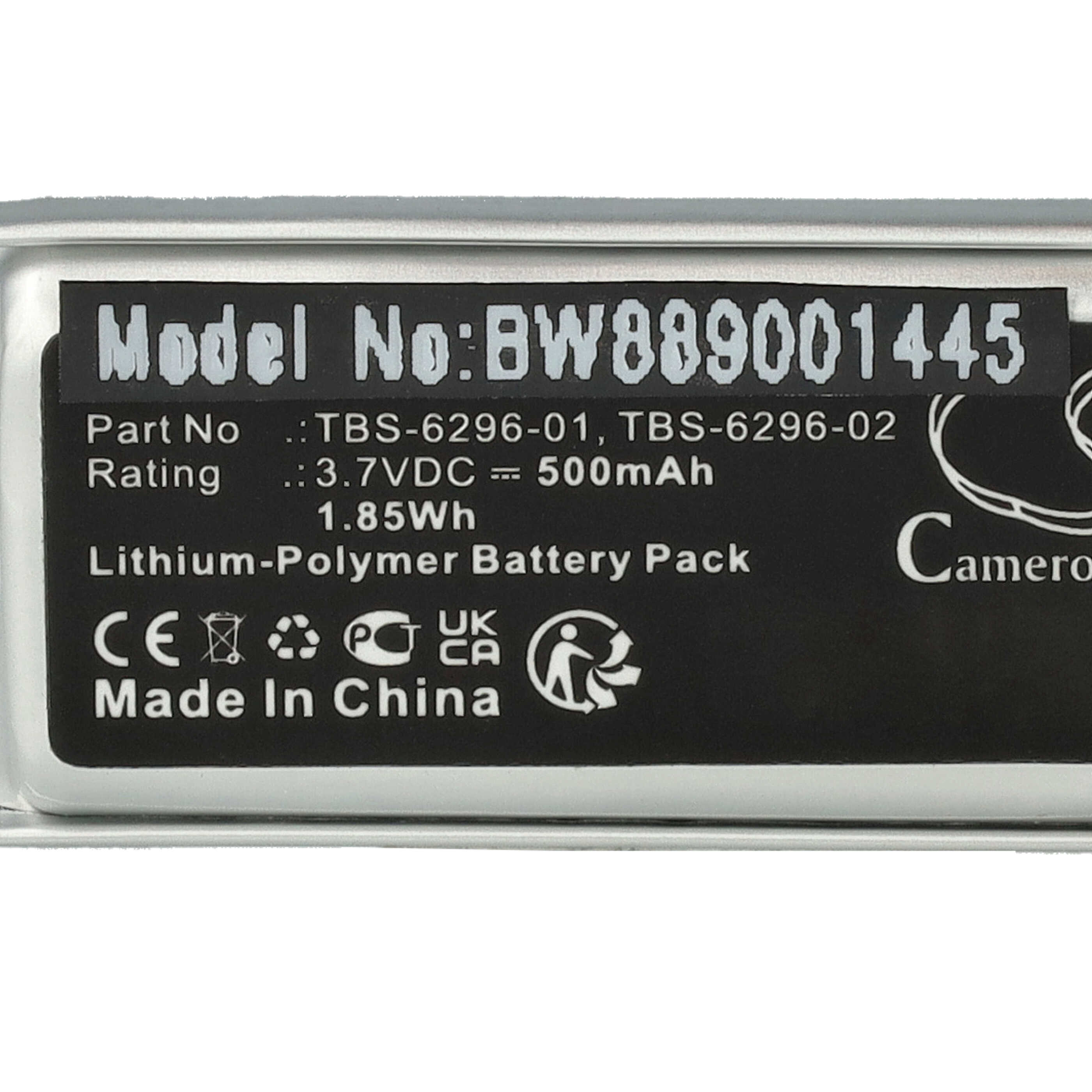 Batterie remplace Turtle Beach TBS-6296-01, TBS-6296-02 pour casque audio - 500mAh 3,7V Li-polymère