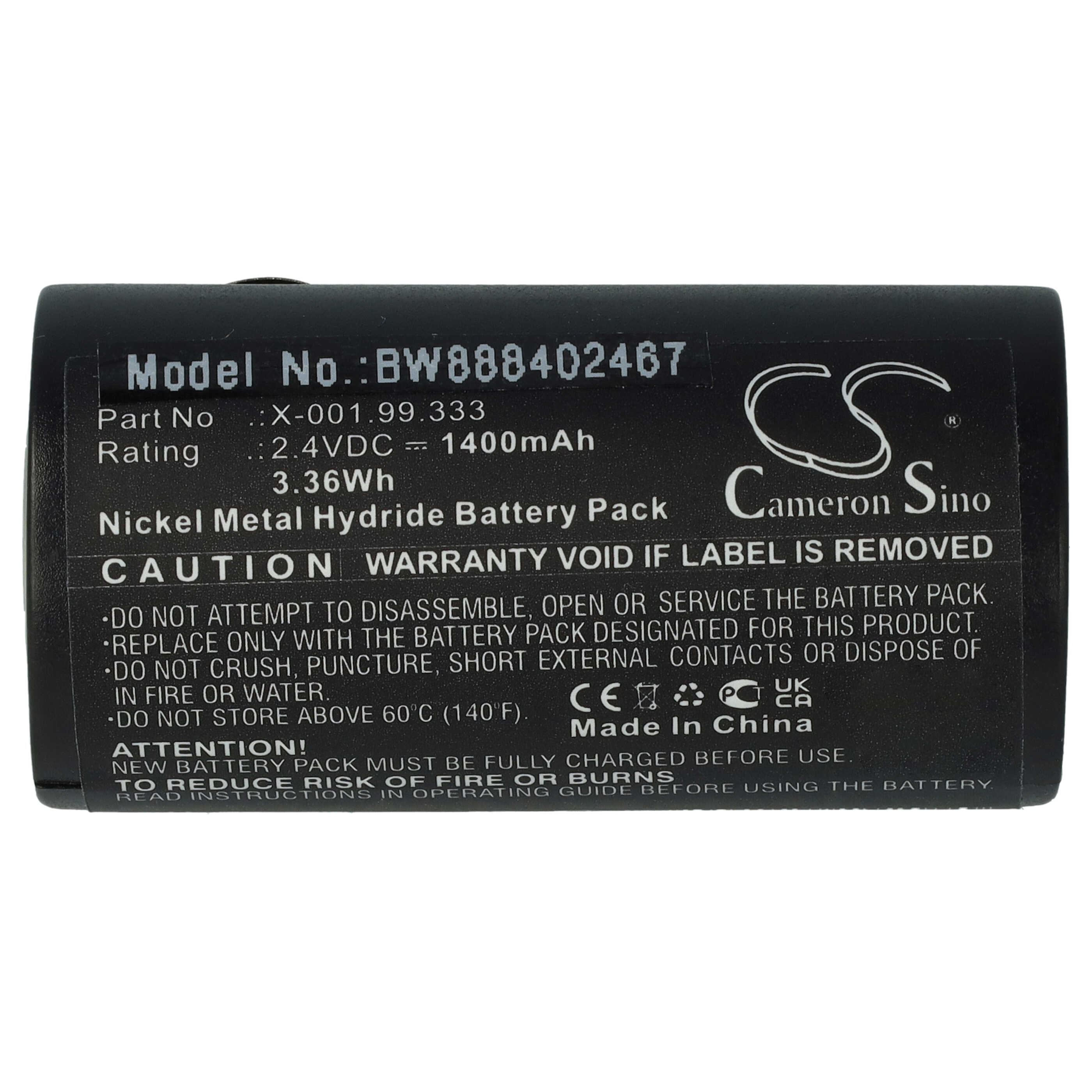 Batterie remplace Heine X-001.99.333 pour appareil médical - 1400mAh 2,4V NiMH