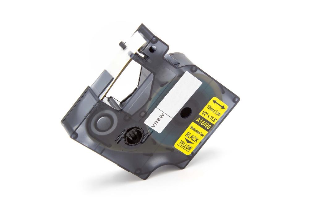 Cassetta nastro sostituisce Dymo 18490 per etichettatrice Tyco 12mm nero su giallo, nylon