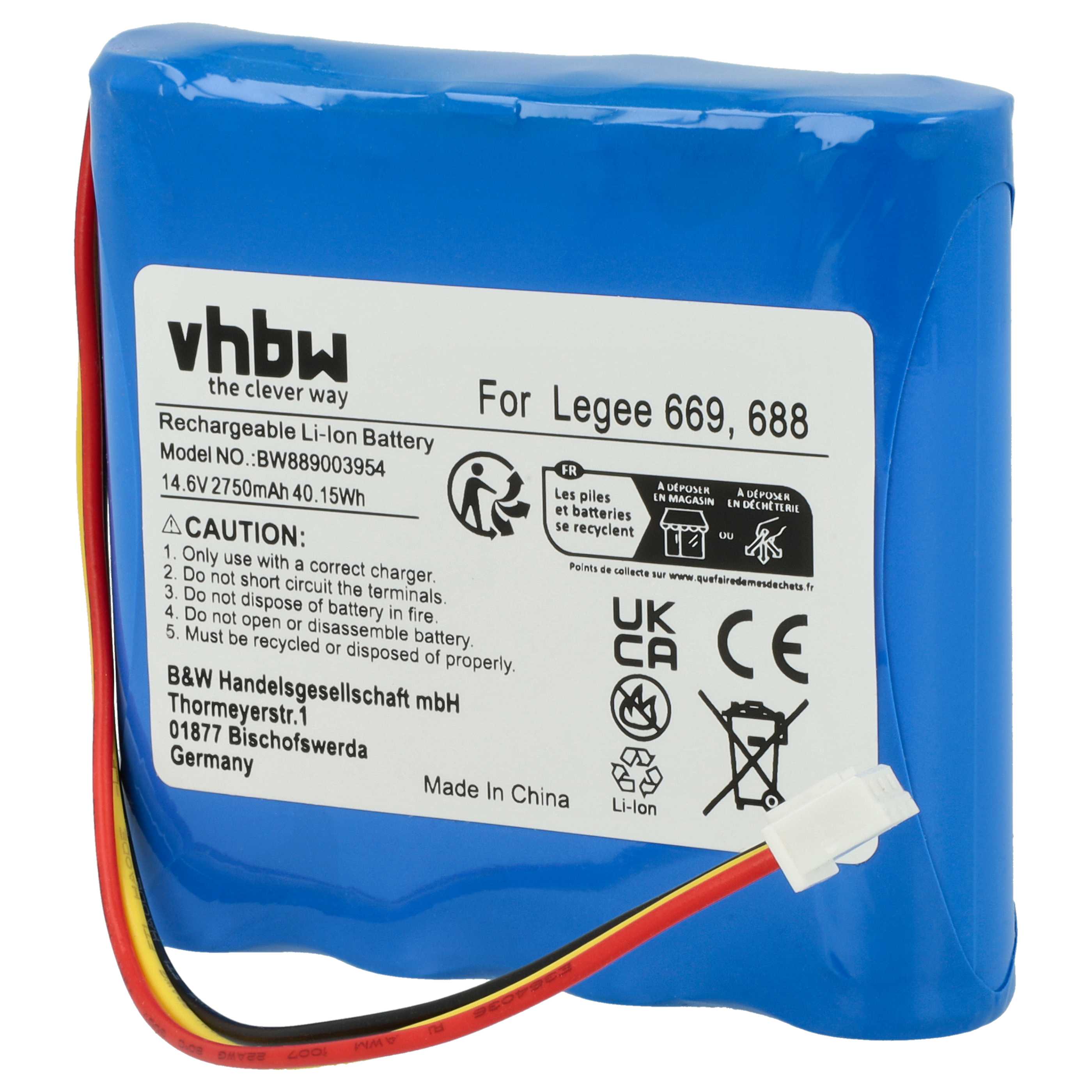 Battery replaces Hobot HB668P108 for Hobot 2750mAh, 14.6V, Li-Ion