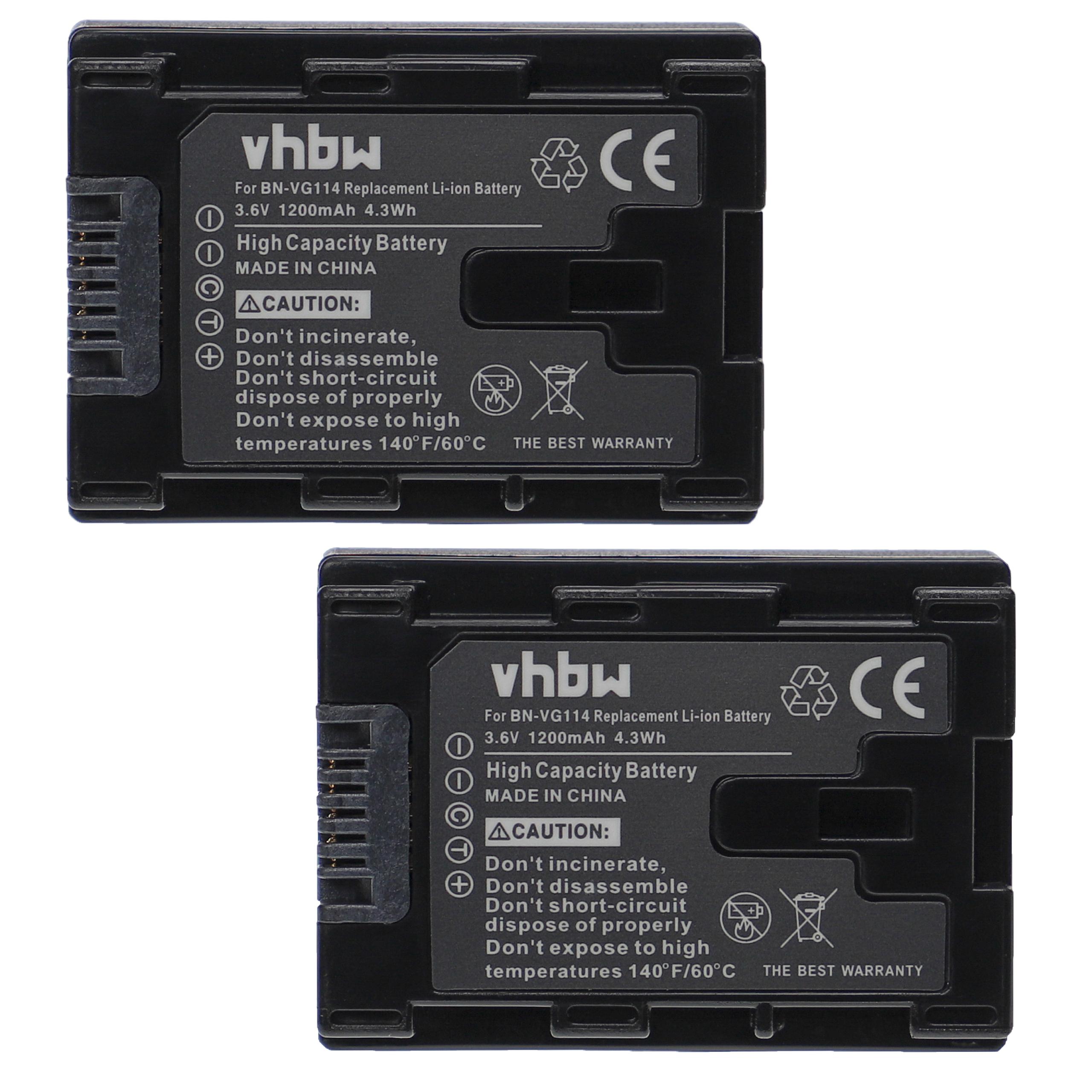 Videocamera 2x Battery replaces JVC BN-VG114SU, BN-VG114, BN-VG114E, BN-VG114AC - 1200 mAh 3.6 V Li-Ion