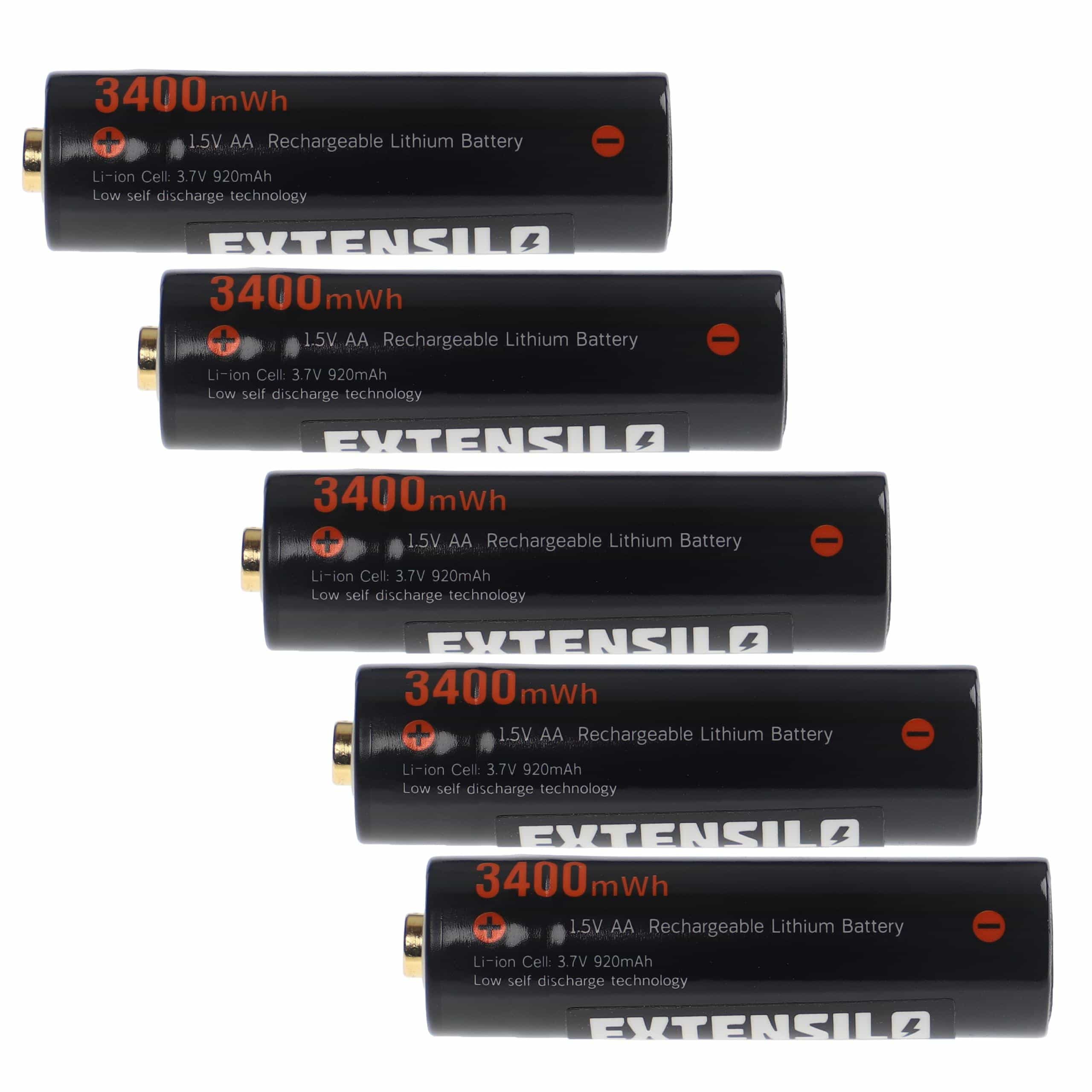 AA Mignon Replacement Battery (5 Units) for Use in Various Devices - 920 mAh 3.7 V Li-Ion