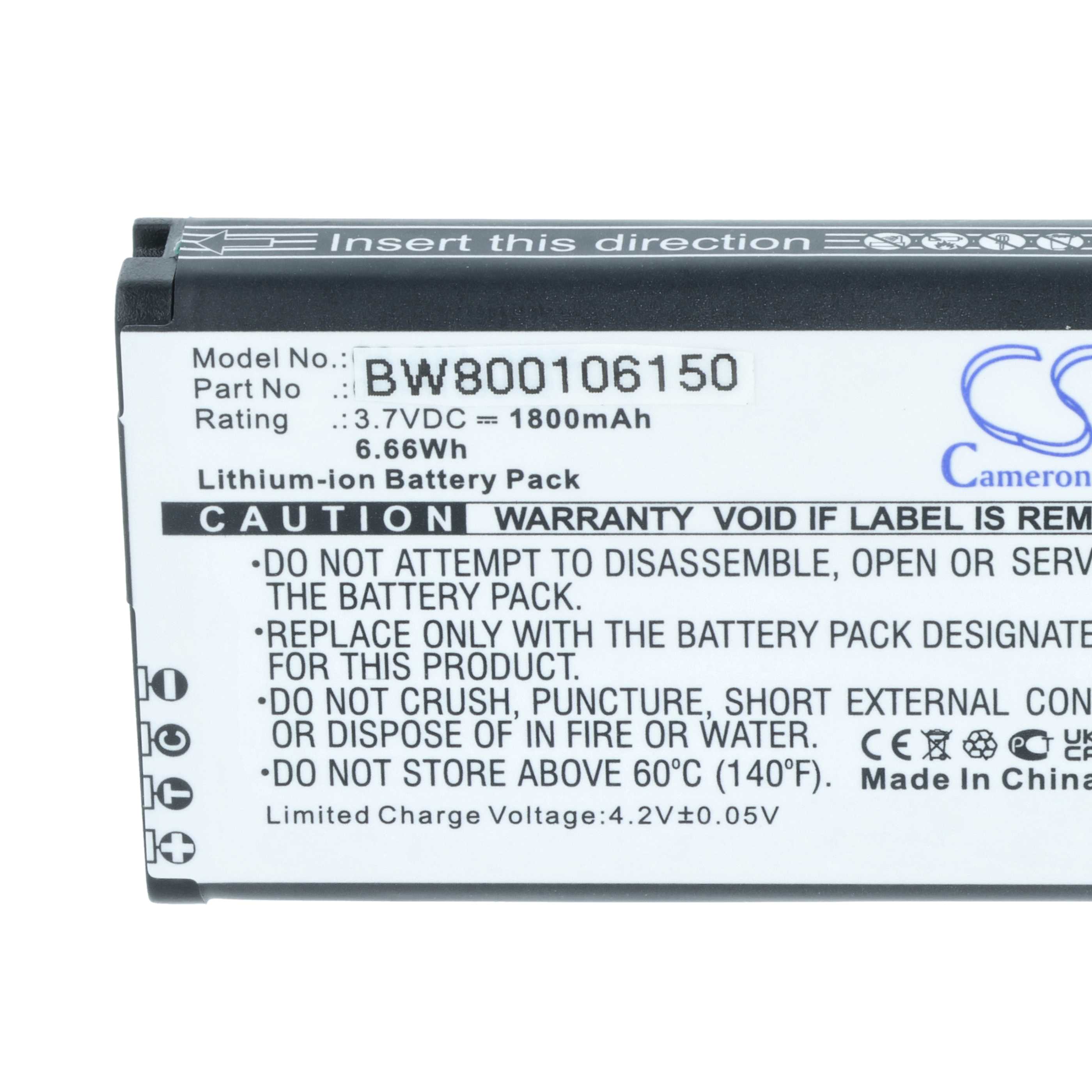 Batería reemplaza Garmin 010-11654-03, 010-11599-00 para videocámara - 1800 mAh 3,7 V Li-Ion