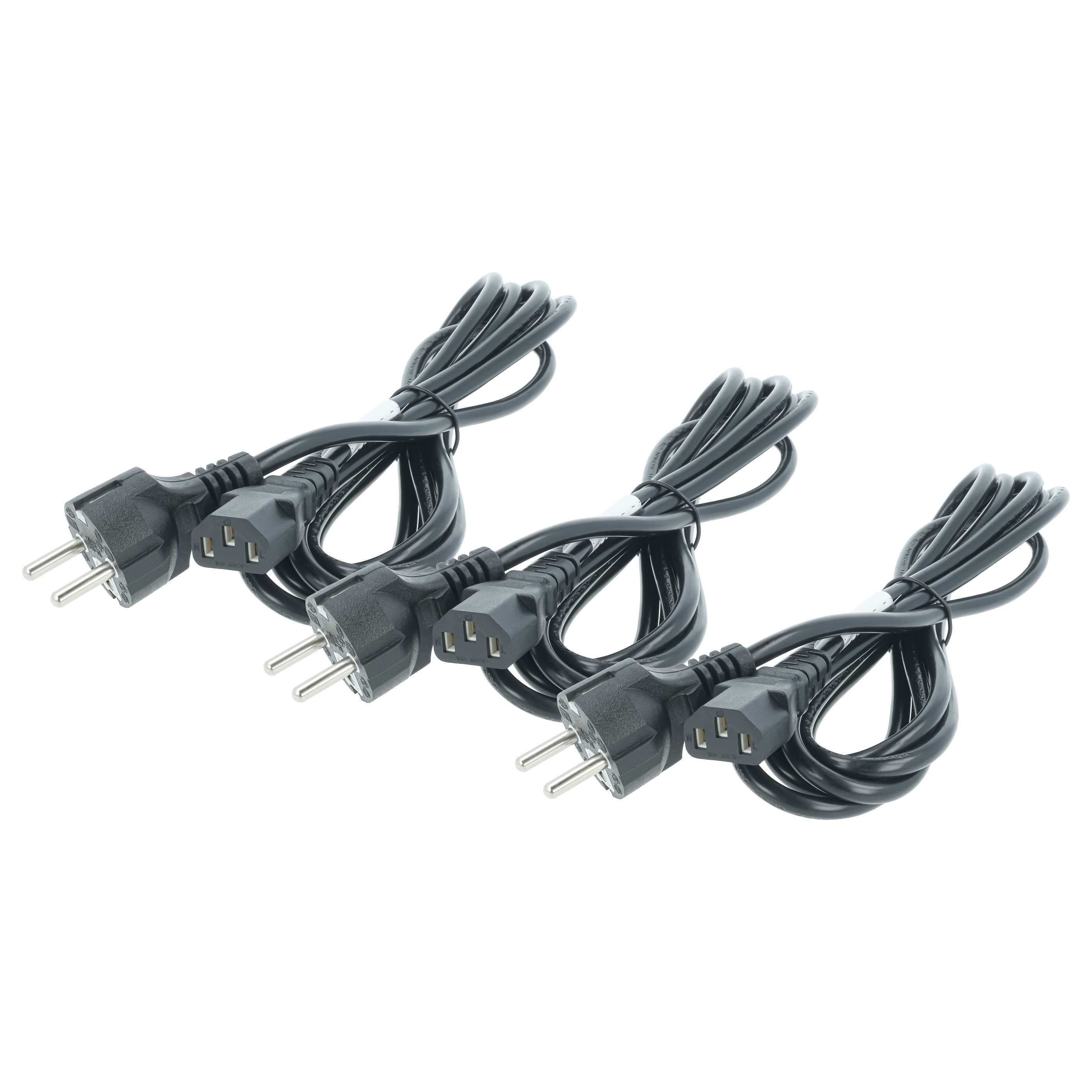 3x C13 Power Cable Euro Plug suitable for Devices e.g. PC Monitor Computer - 3 m