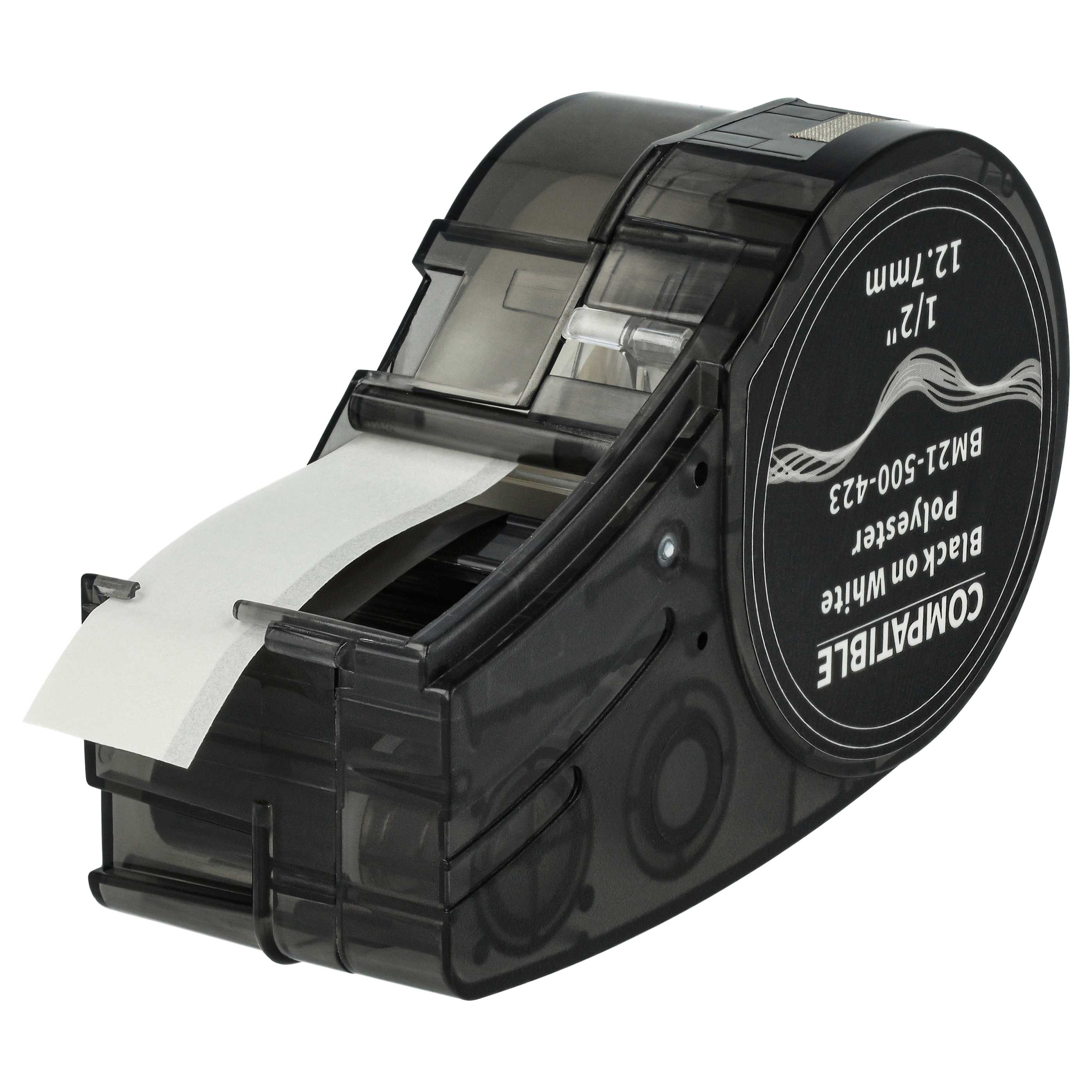 Cassetta nastro sostituisce Brady M21-500-423 per etichettatrice Brady 12,7mm nero su bianco, poliestere