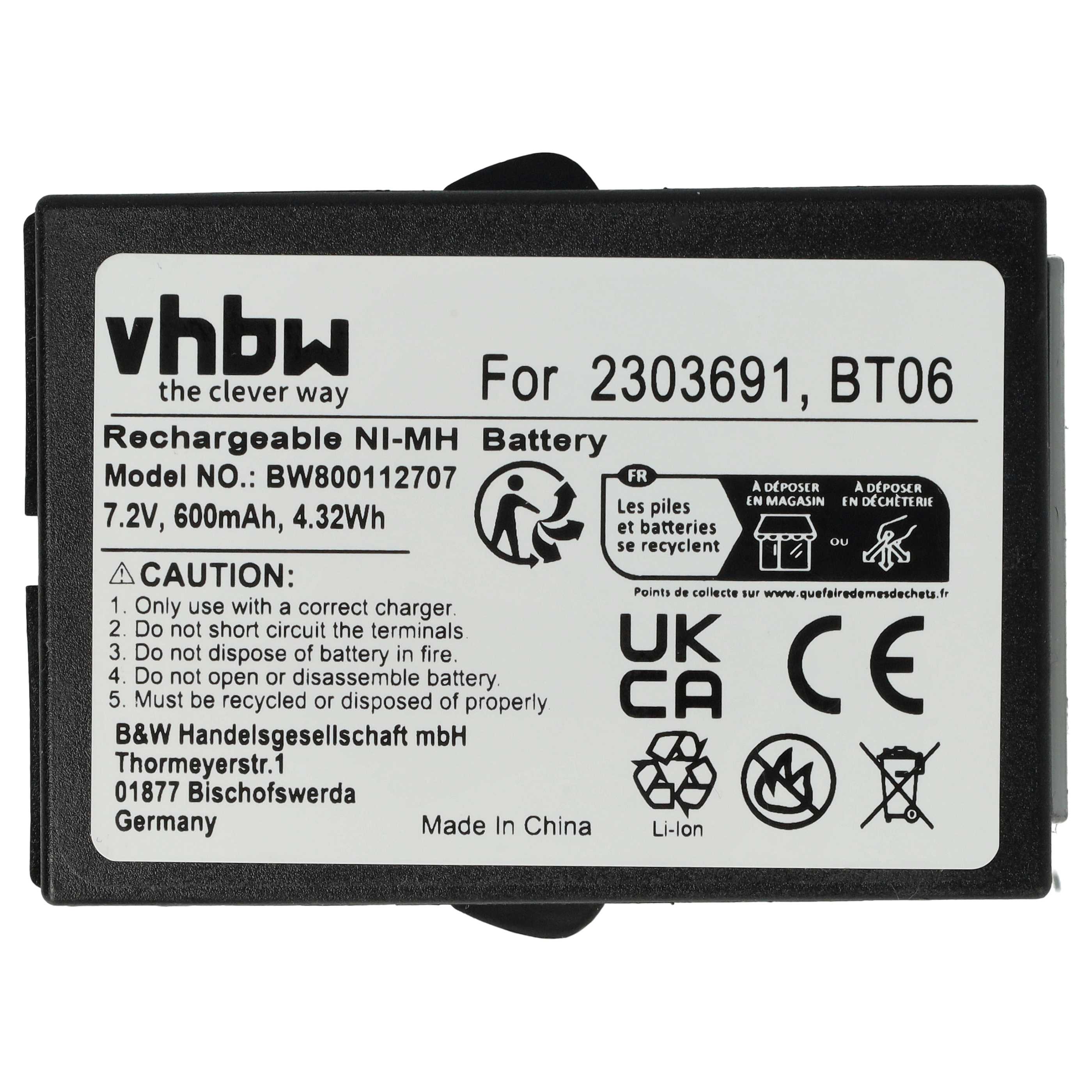 Batterie (2 pièces) remplace Danfoss 2303691, BT06 - 600mAh 7,2V NiMH