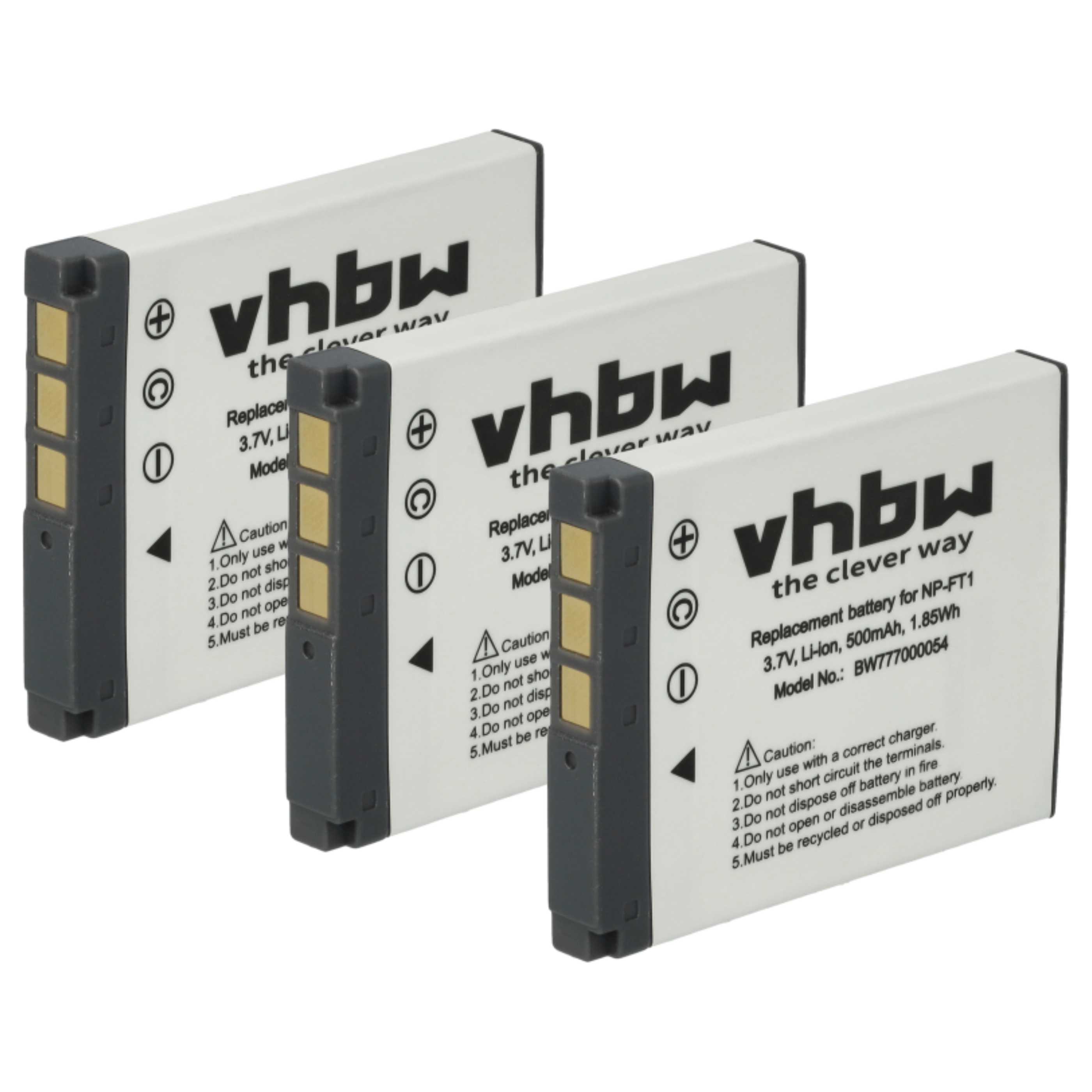 3x Battery replaces Sony NP-FT1 - 500mAh, 3.6V, Li-Ion