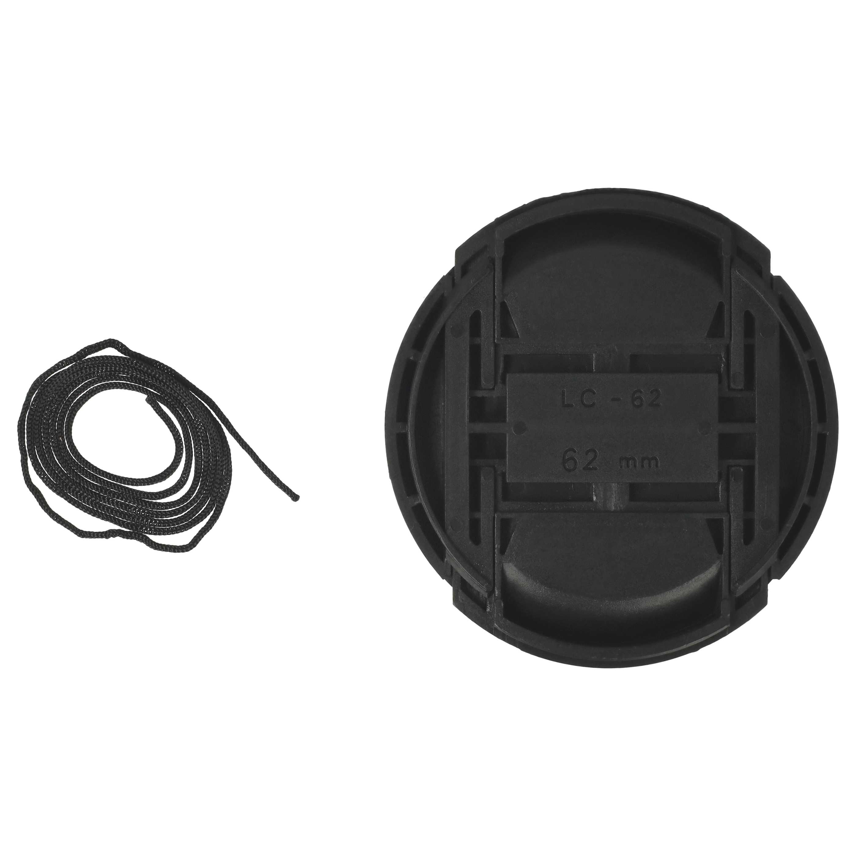 Bouchon d'objectif 62 mm - Prise centrée, plastique, noir