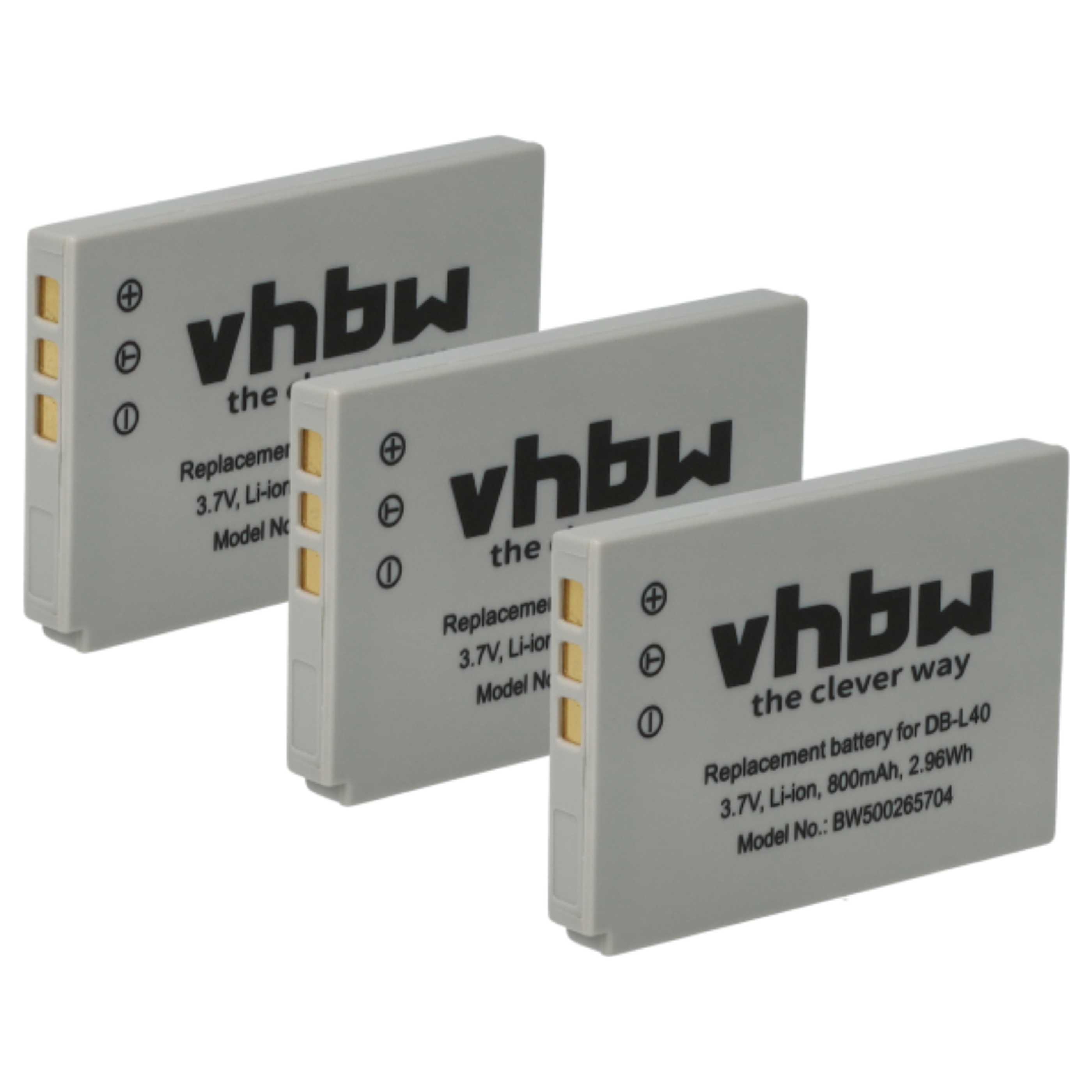 Videocamera 3x Battery replaces Sanyo DB-L40AU, DB-L40 - 800 mAh 3.7 V Li-Ion