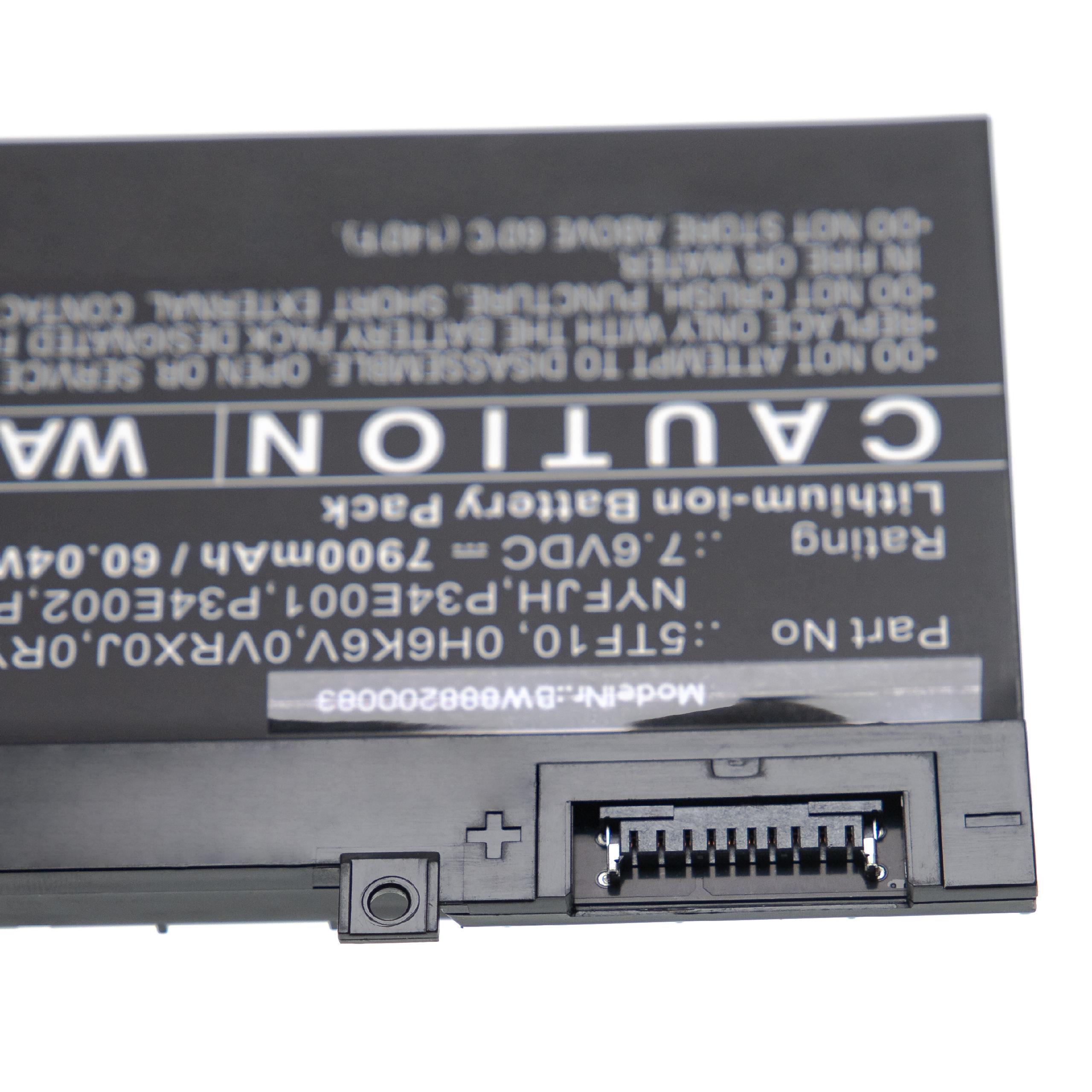Batería reemplaza Dell 0VRX0J, 0WMRC77I, 5TF10, 0H6K6V, 0RY3F9 para notebook Dell - 7900 mAh 7,6 V Li-Ion