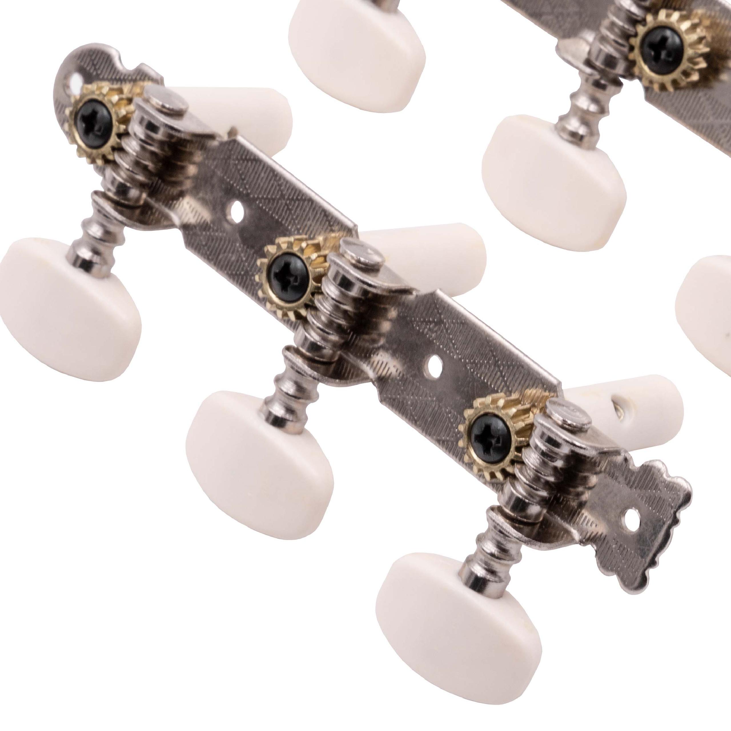 Guitar Tuner Key Caps 3R3L suitable for concert guitar - 10 mm peg hole, silver / ivory